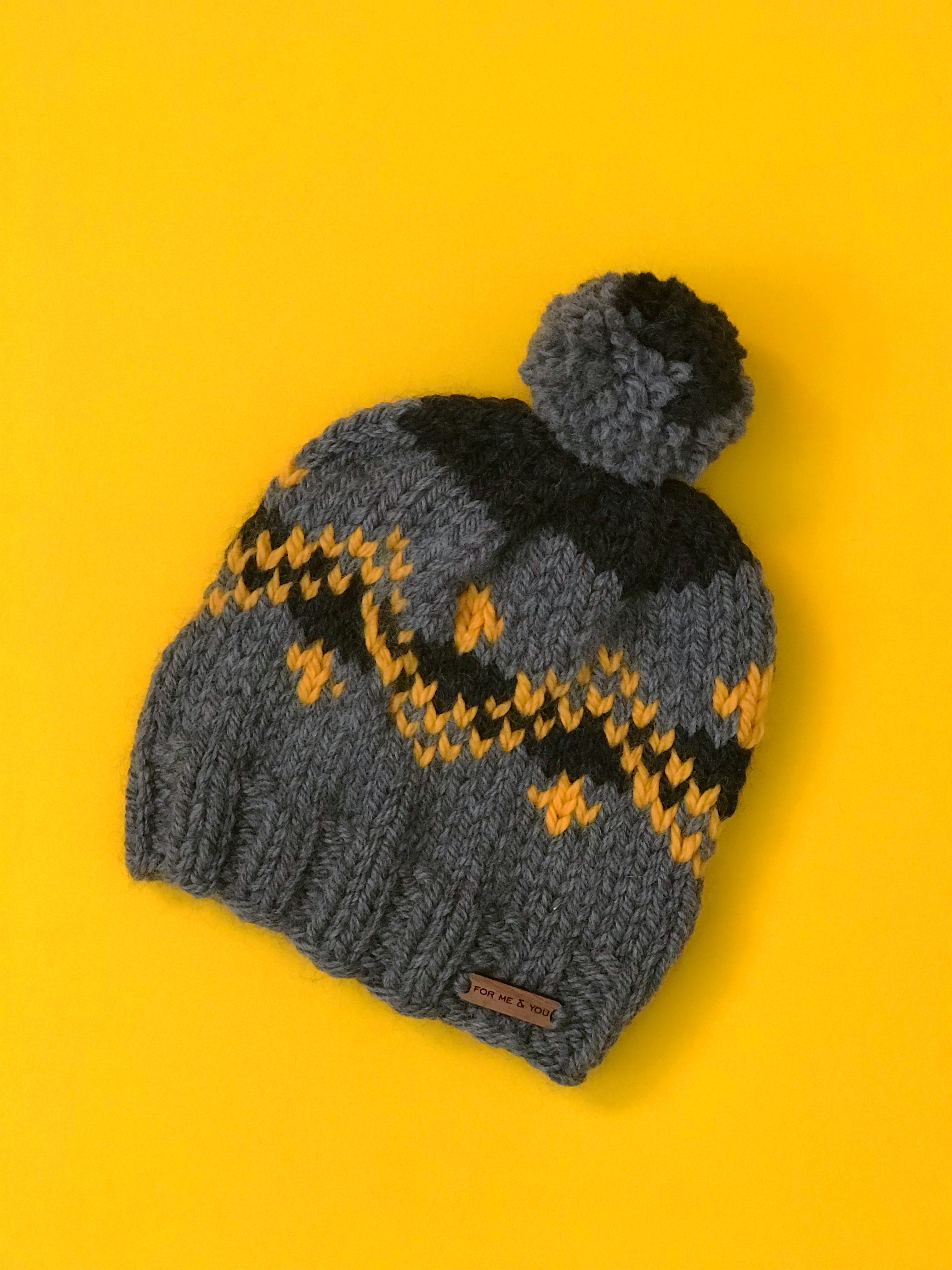 Toddler Knitted Beanie in 100% Merino Wool and Handmade Pom Pom