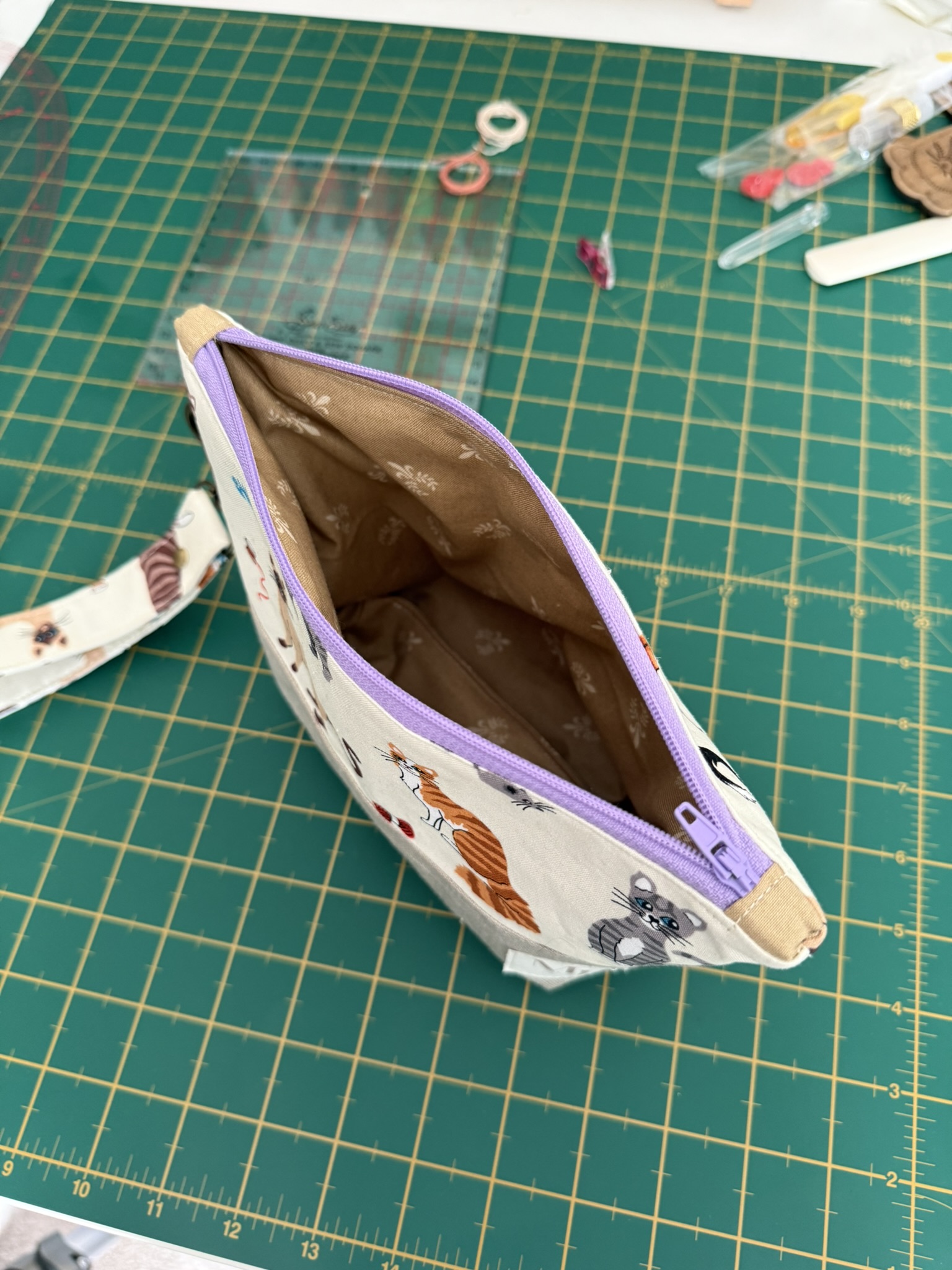 Cat-Themed Zipper Pouch with removable wristlet