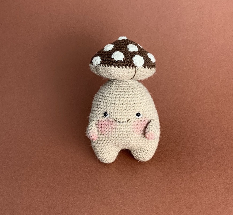 Brown Handmade Crochet Mushroom Plush in 100% Alpaca Wool