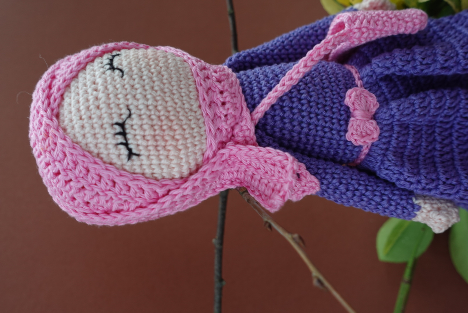 White Handmade Crochet Doll with Pink Hijab in 100% Cotton