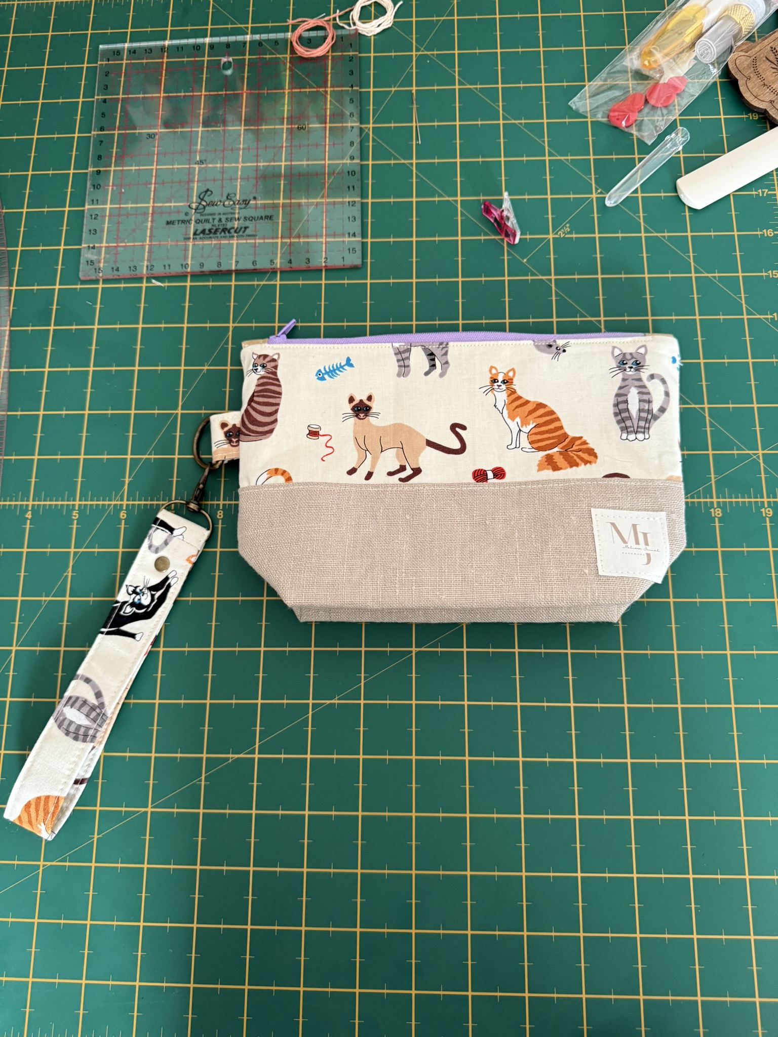 Cat-Themed Zipper Pouch with removable wristlet