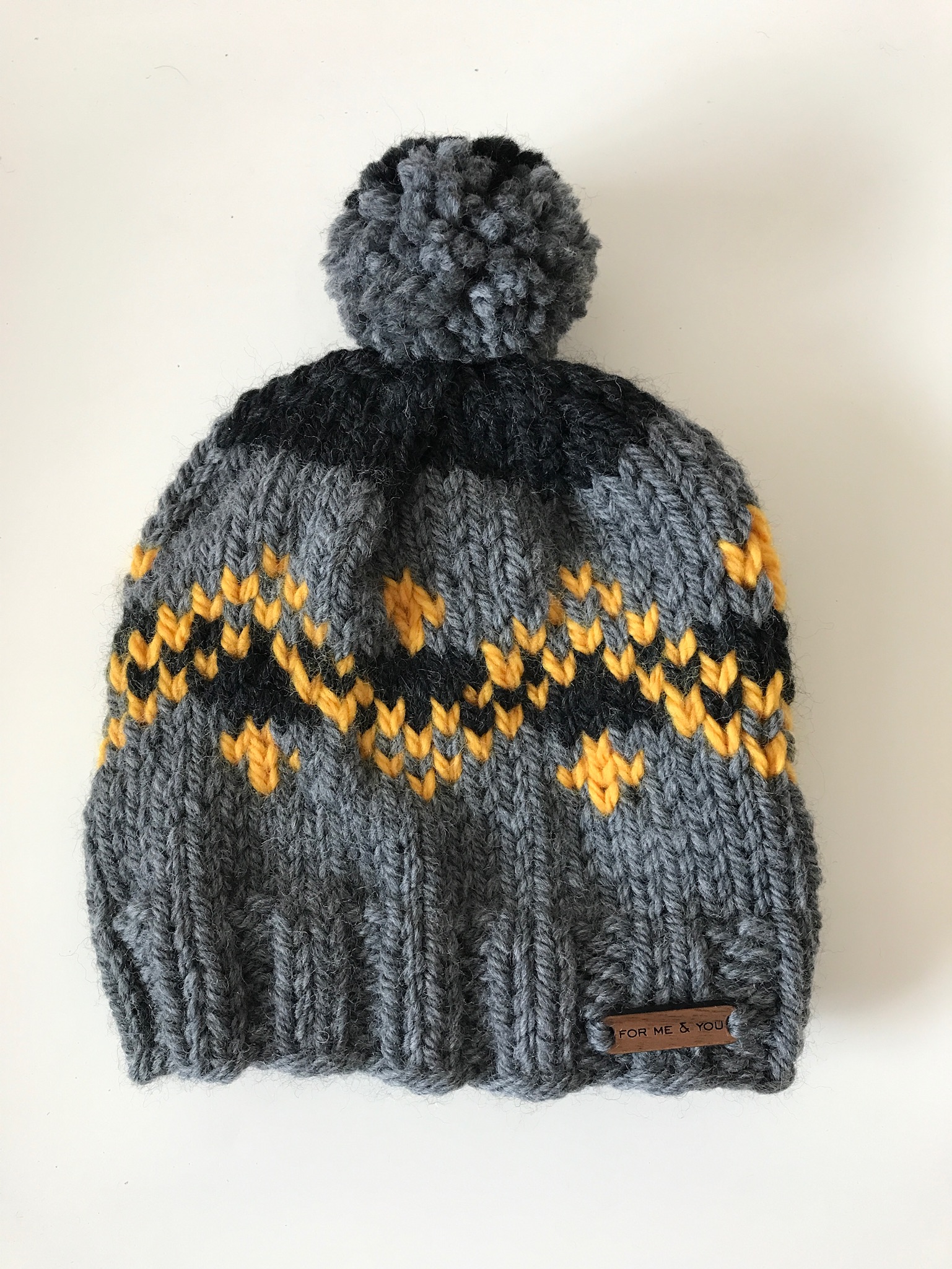 Toddler Knitted Beanie in 100% Merino Wool and Handmade Pom Pom