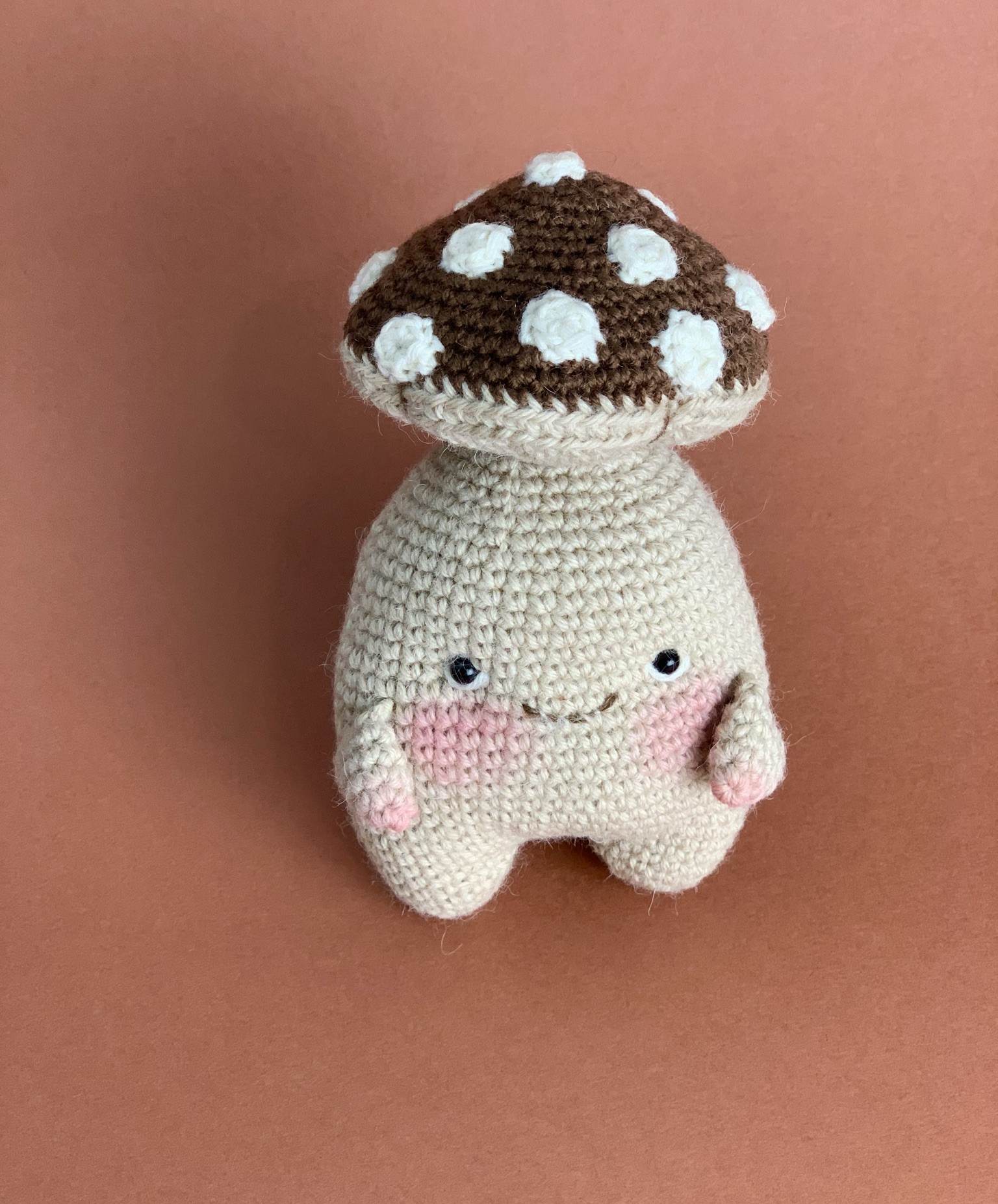 Brown Handmade Crochet Mushroom Plush in 100% Alpaca Wool