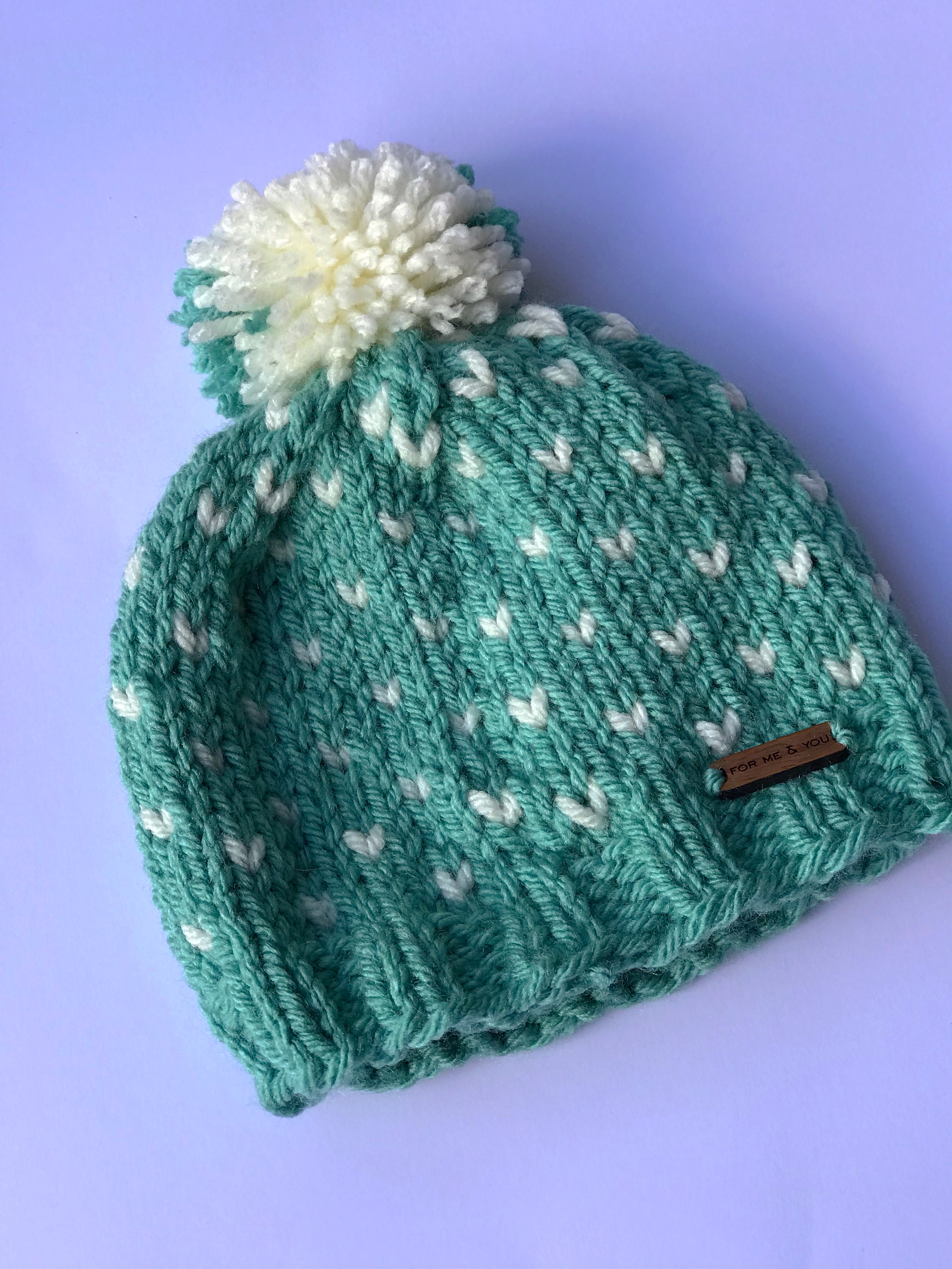 Baby Knitted Pom-Pom Winter Hat in 100% Merino Wool