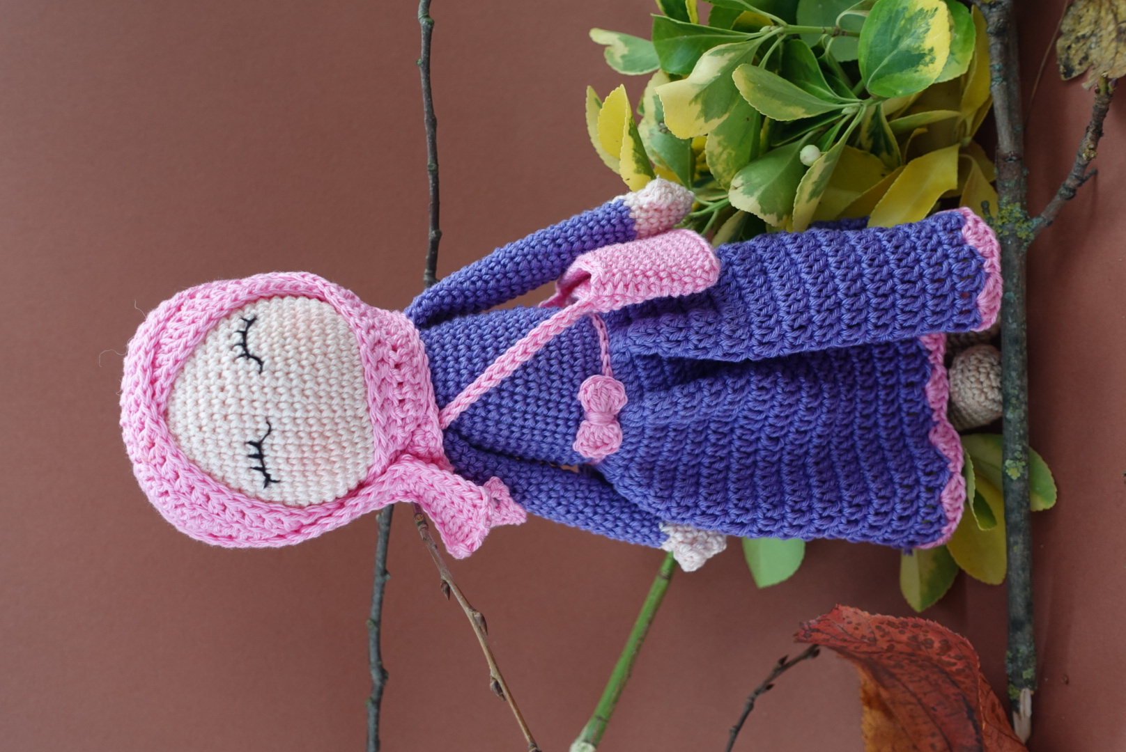 White Handmade Crochet Doll with Pink Hijab in 100% Cotton