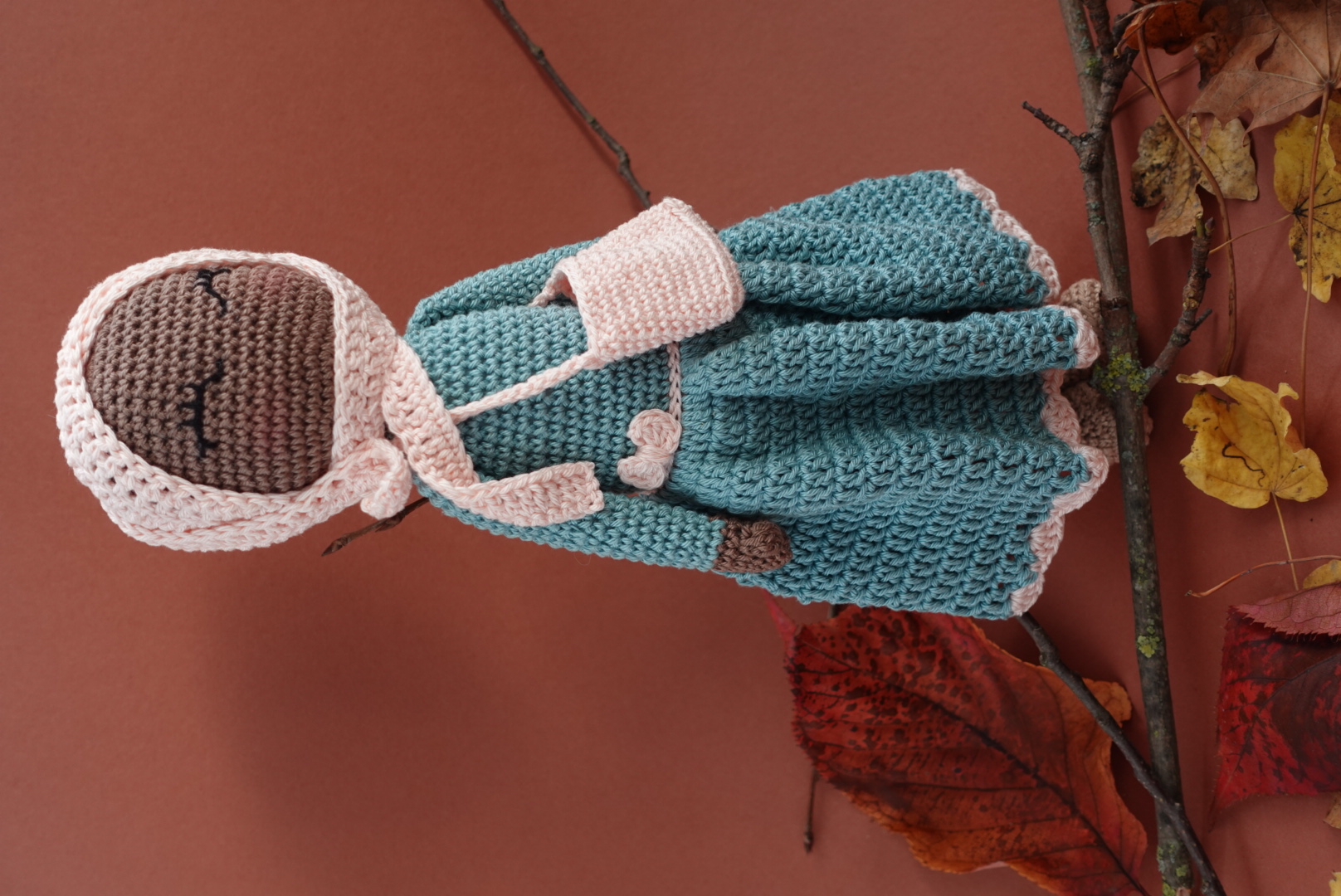 Black Handmade Crochet Doll with light pink Hijab in 100% Cotton