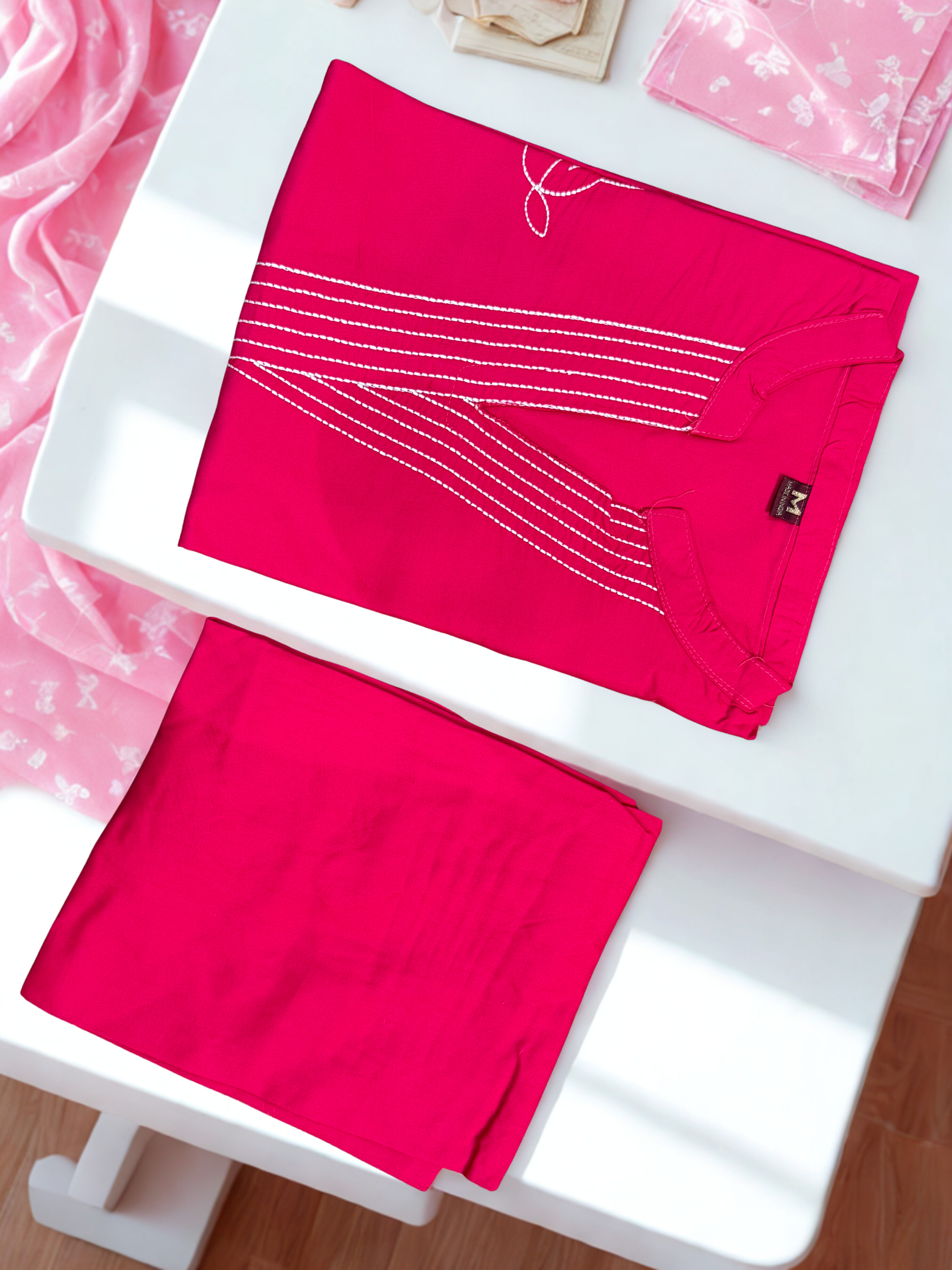 Rani Pink Embroidered Soft Cotton Long Co-ord Set