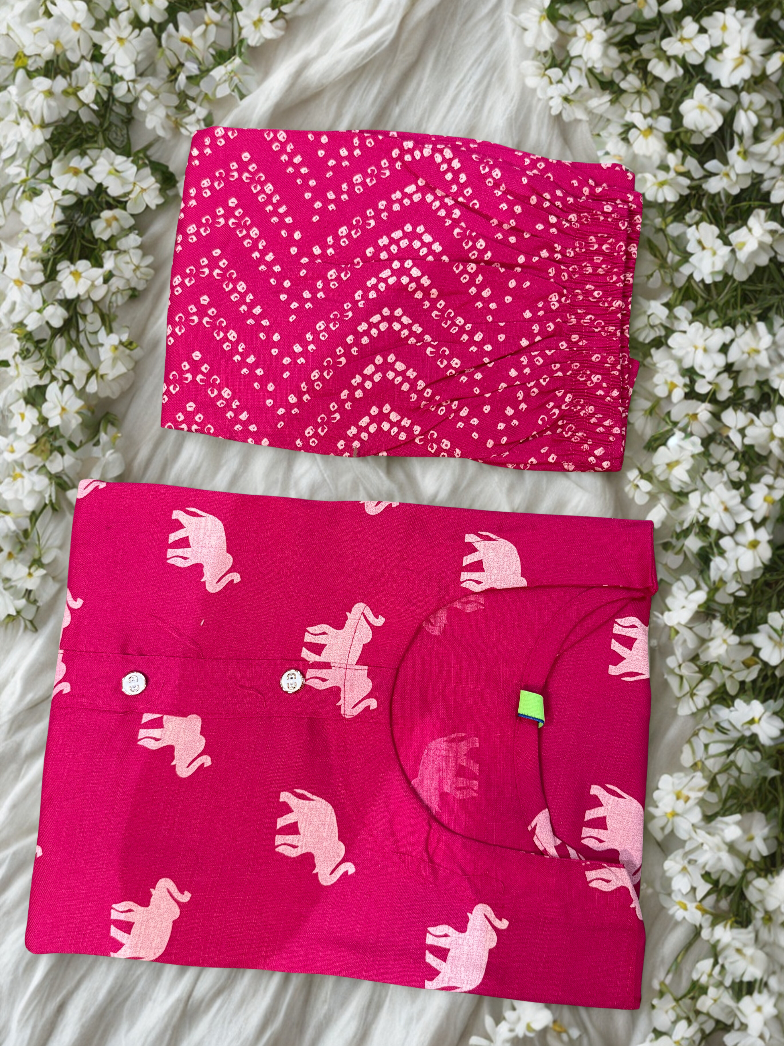 Pink Cotton Co-ord Set With Bandhini Print Pants
