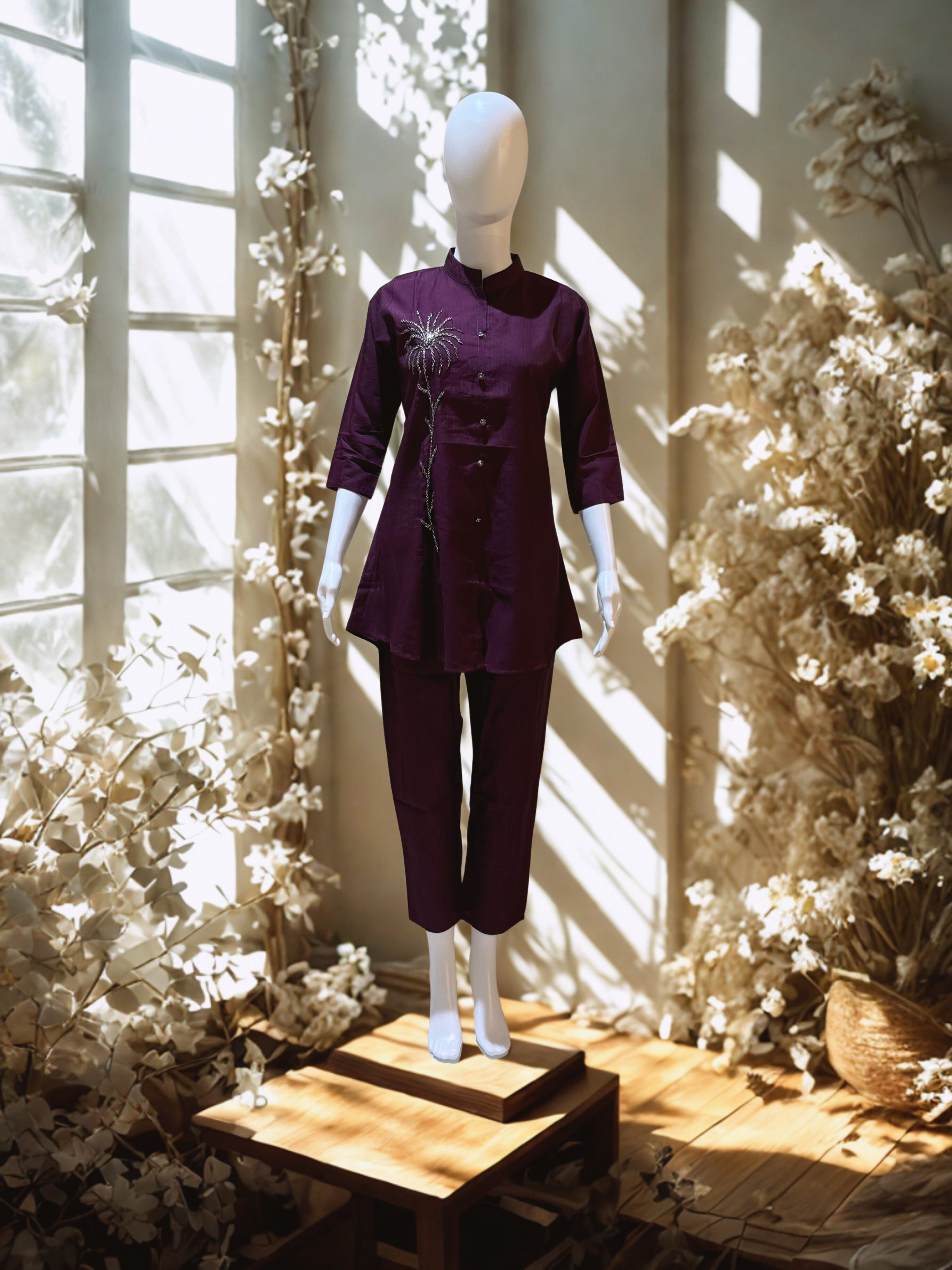 Elegant Purple Wine Short Co-ord Set