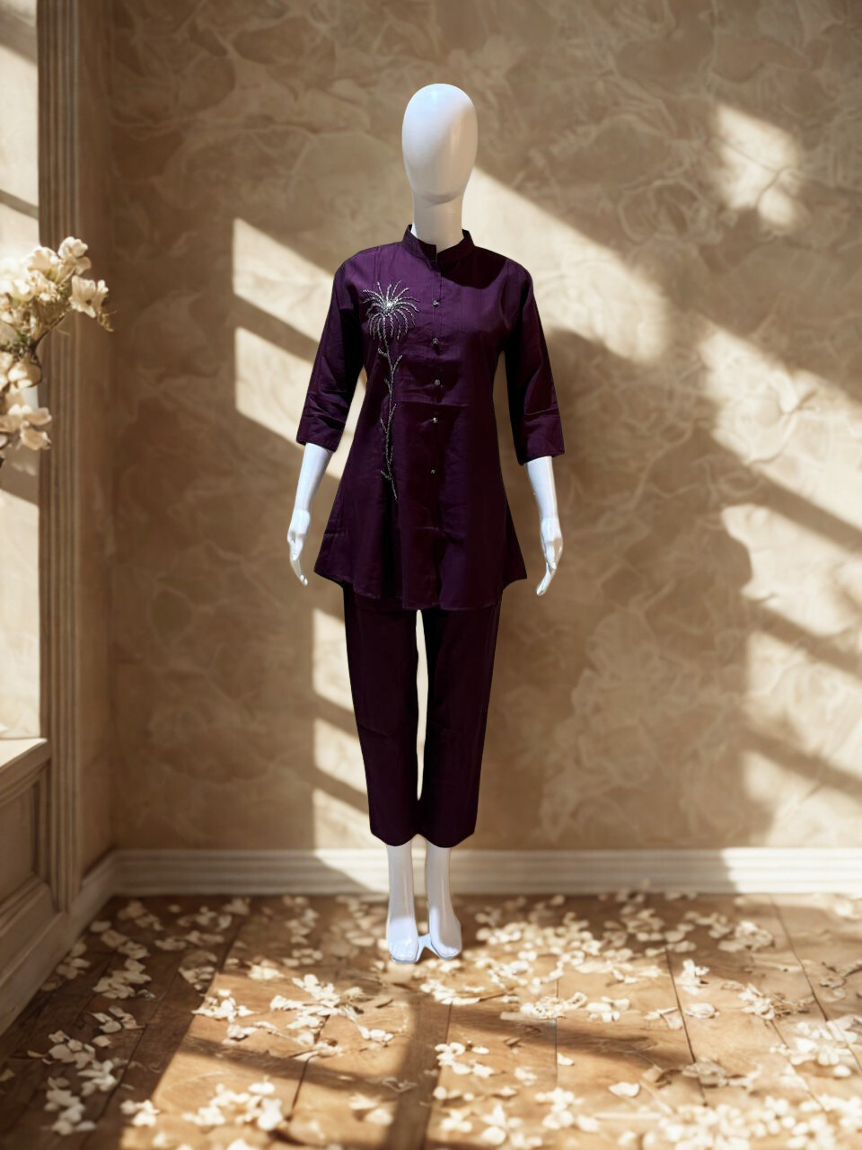 Elegant Purple Wine Short Co-ord Set 
