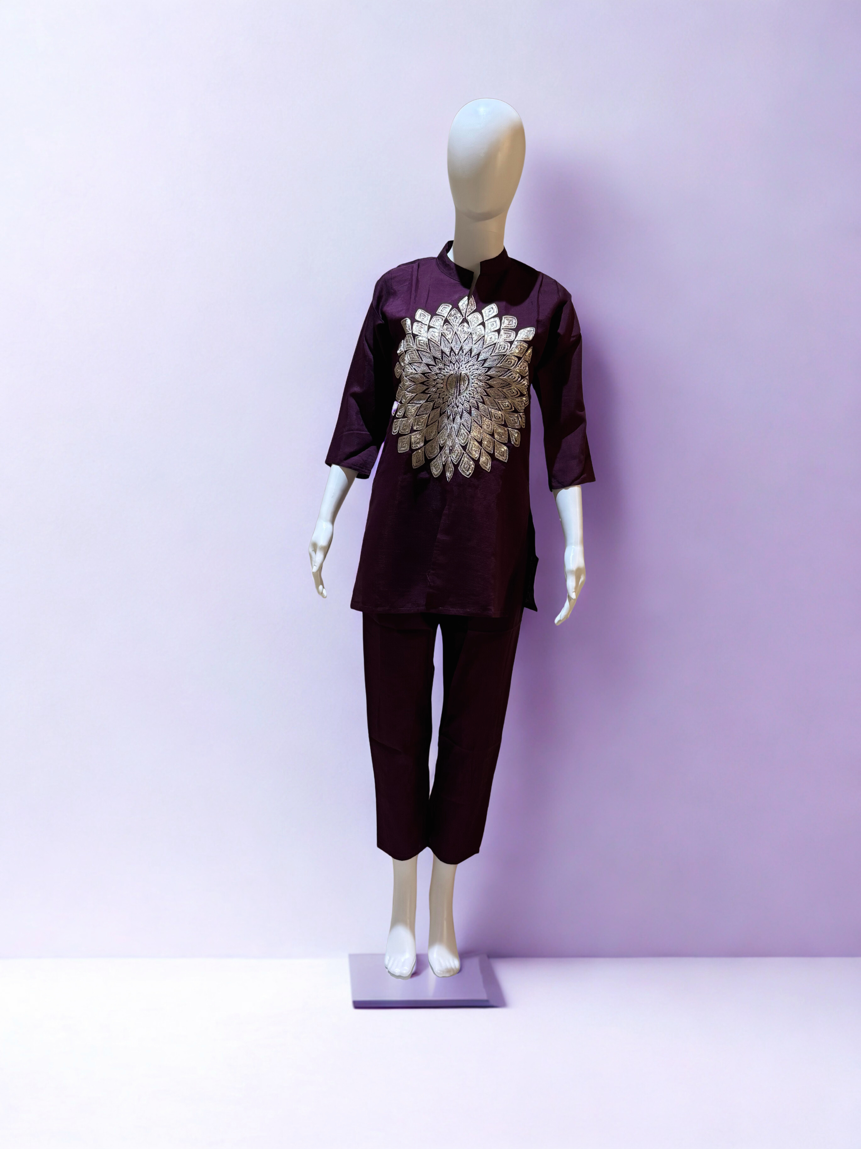 Purple Wine Embroidered Short Co-ord Set
