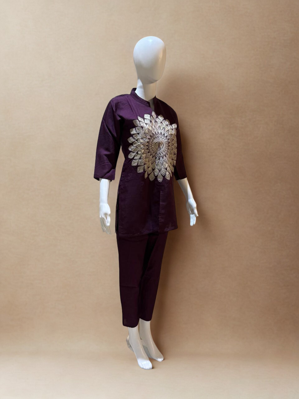 Purple Wine Embroidered Short Co-ord Set