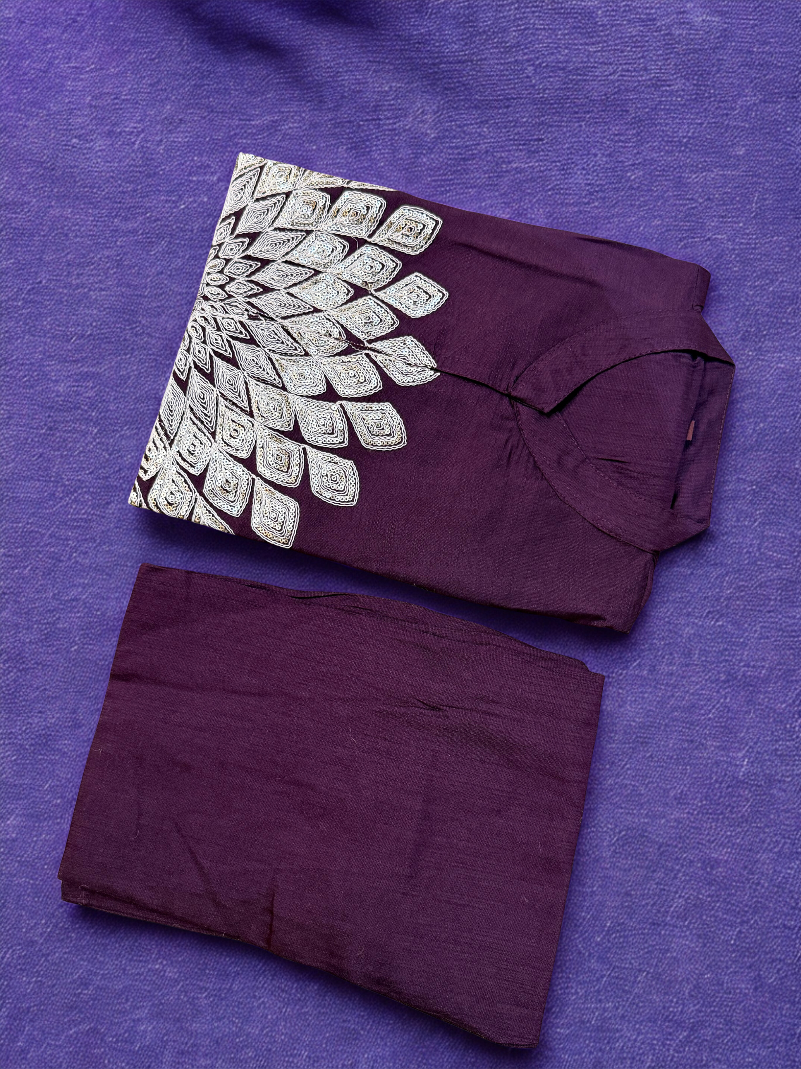 Purple Wine Embroidered Short Co-ord Set