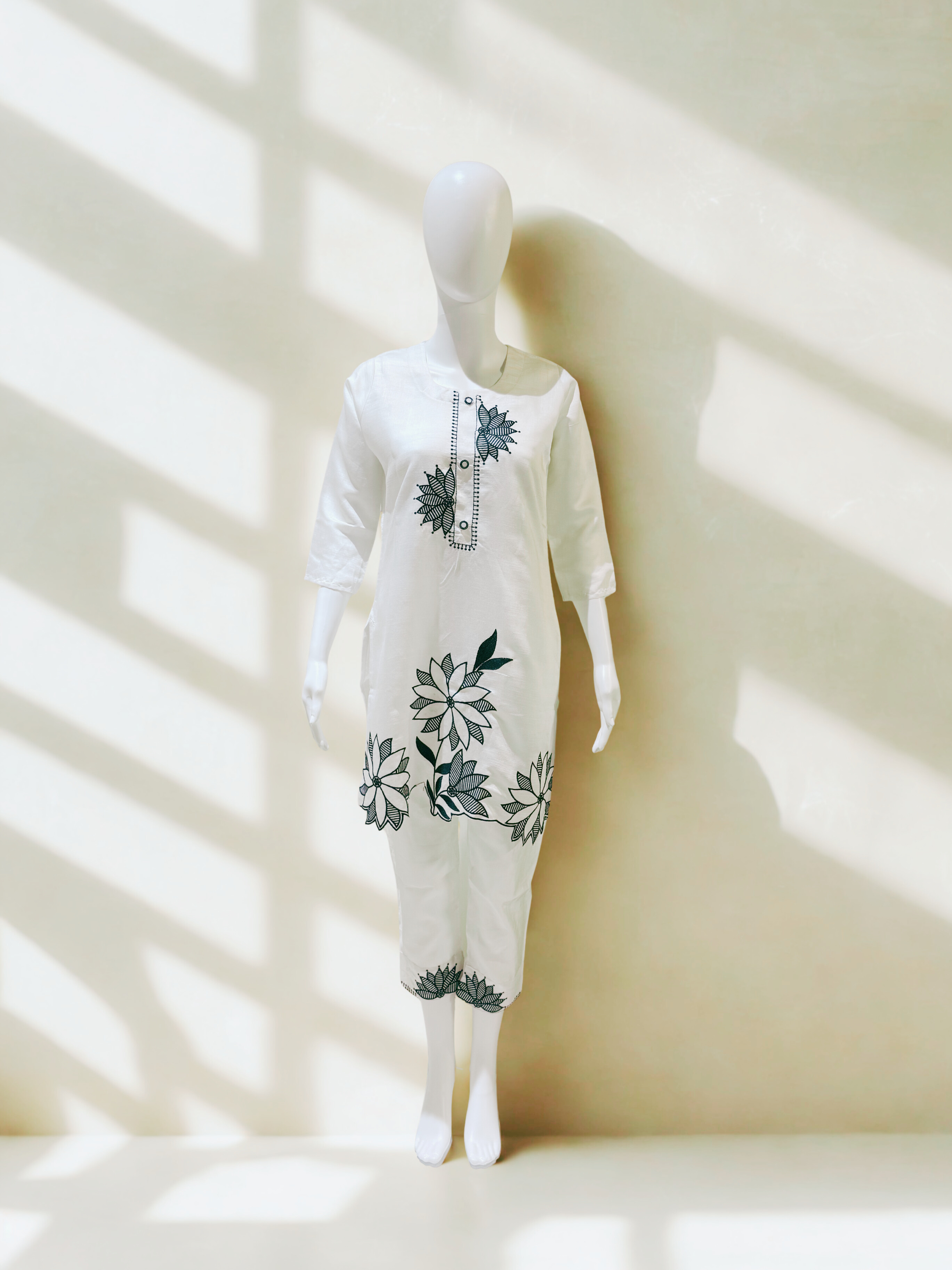 White Floral Embroidered Short Co-ord Set