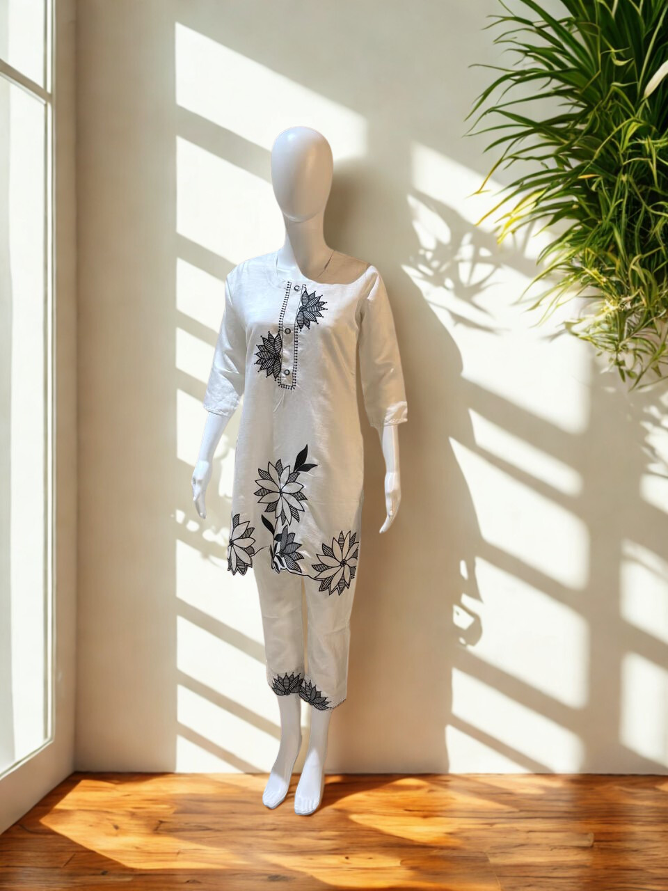 White Floral Embroidered Short Co-ord Set