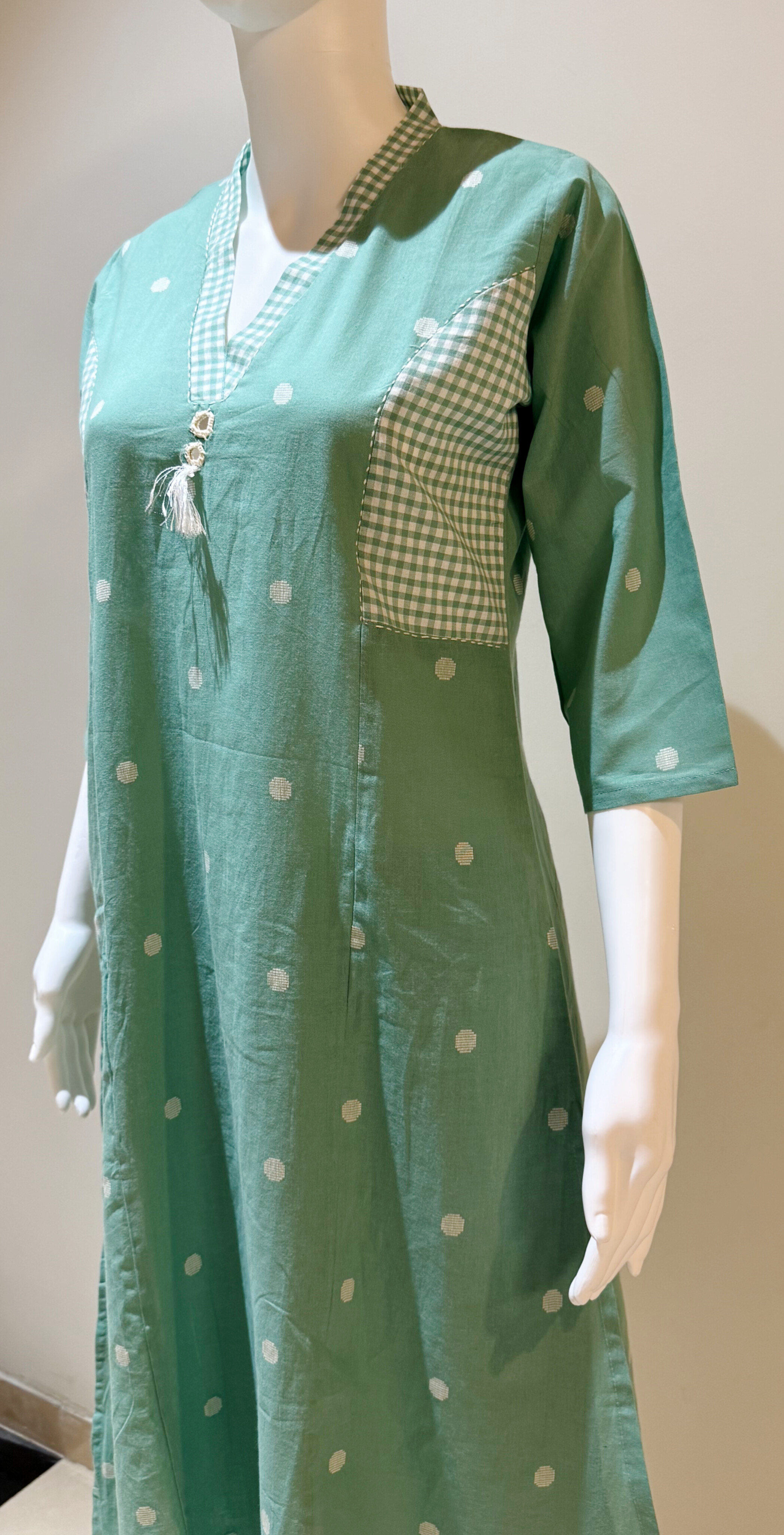 Pure Cotton Print V Neck Pattern With Hand Work 