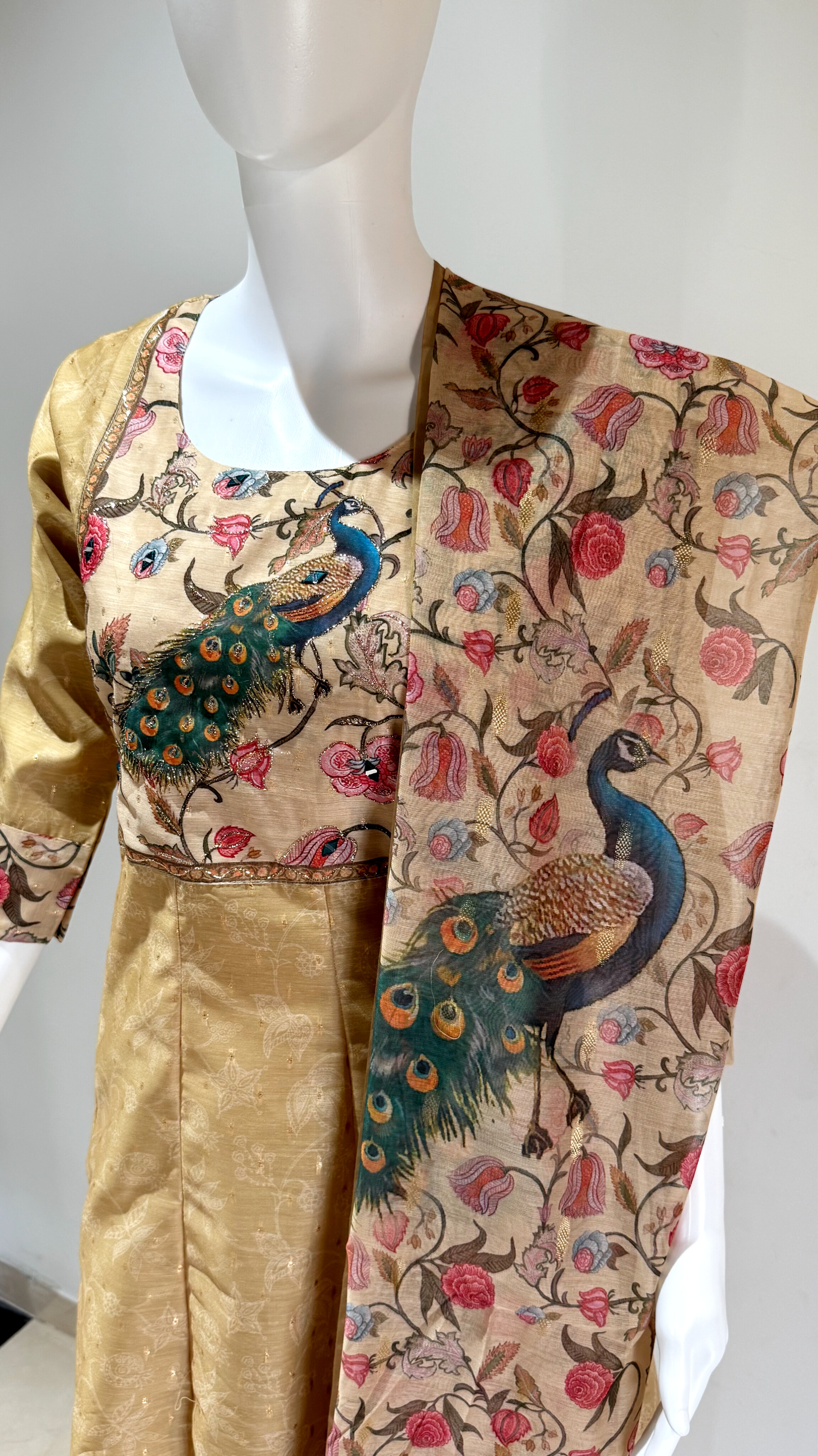 Silk digital print anarkali with manual patch highlight (with lining)