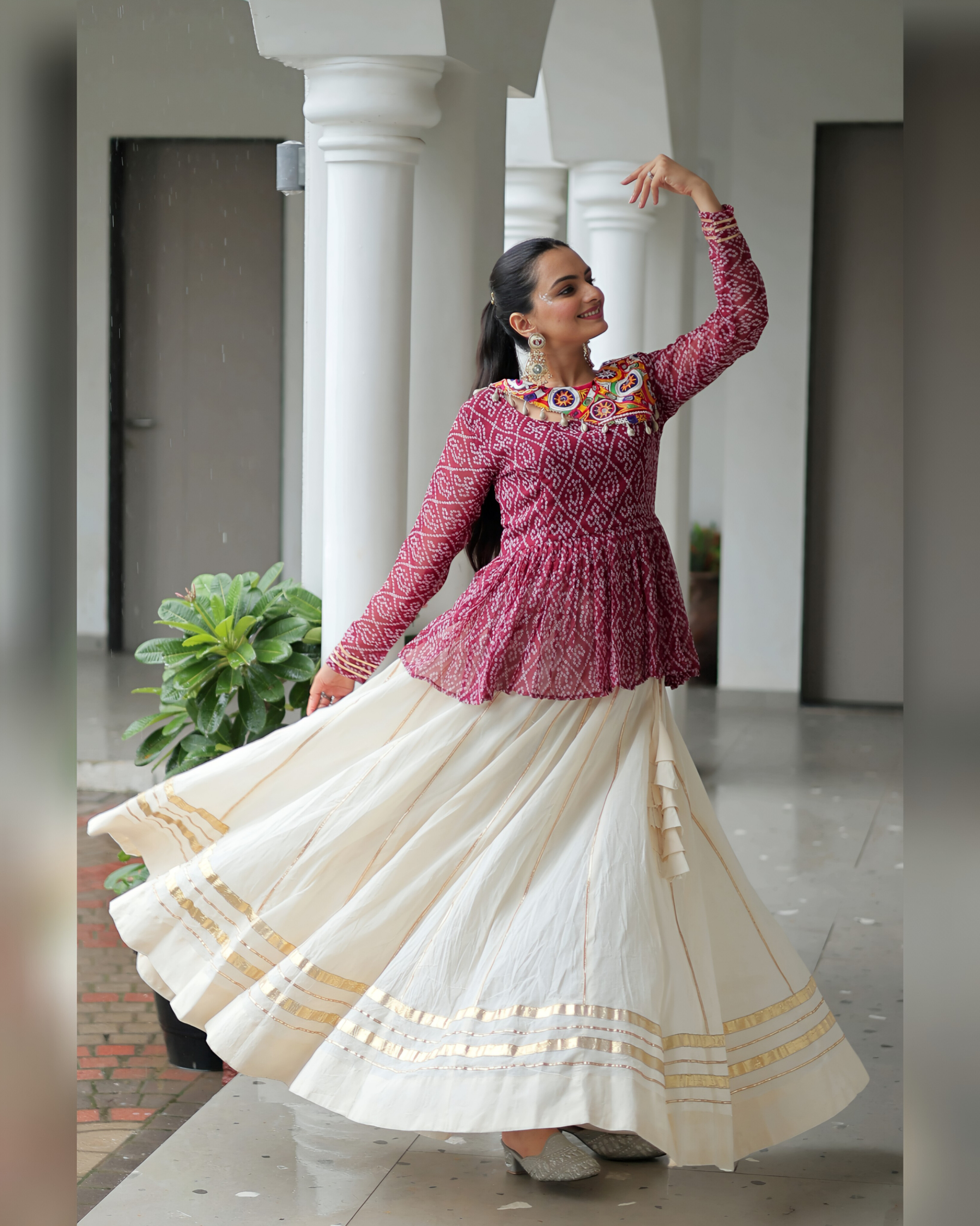 Maroon Designer Lehenga Set _ Dual Festive Wear(Full_Stitched)