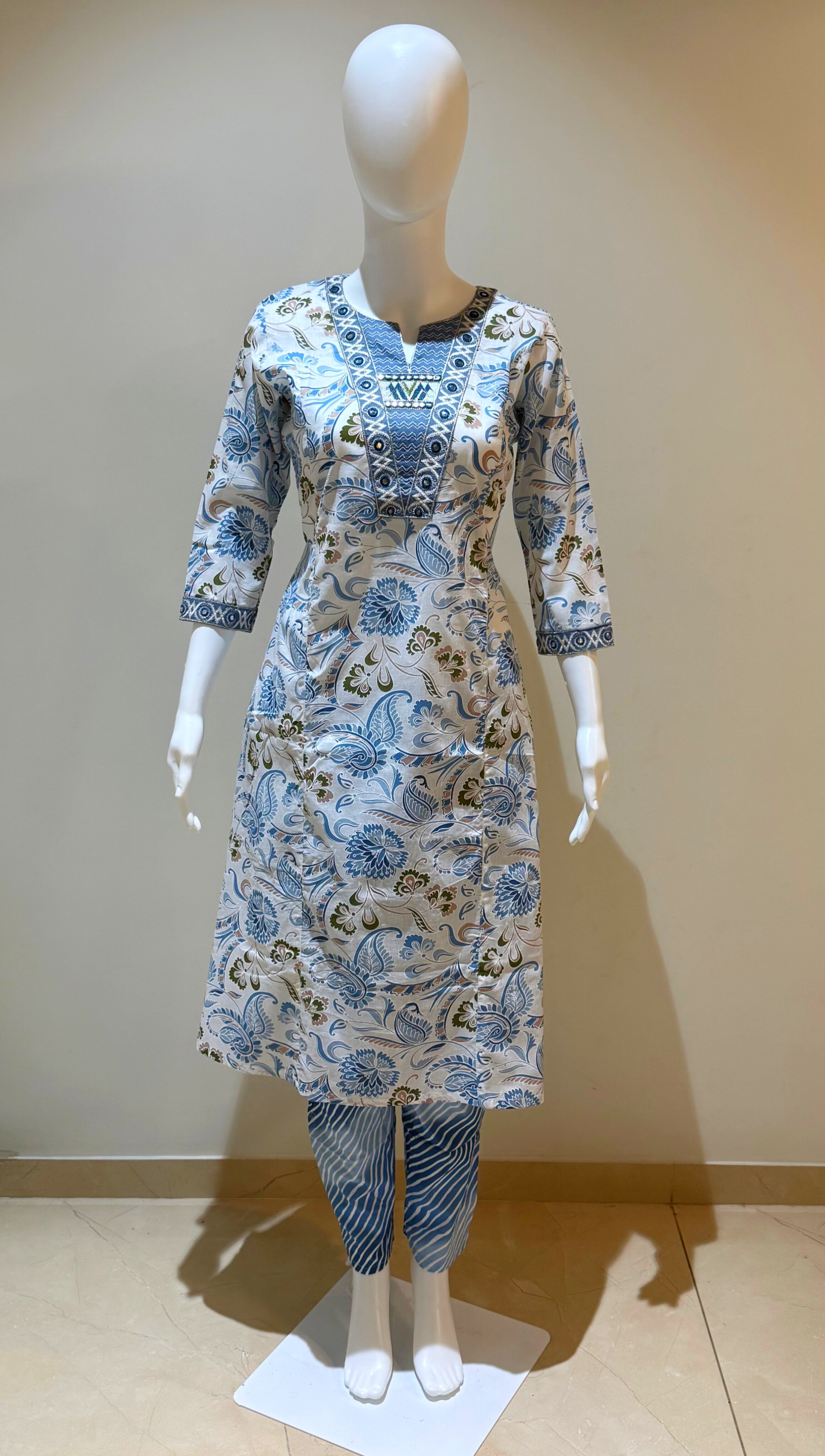 Cotton Print With Embroidery Work