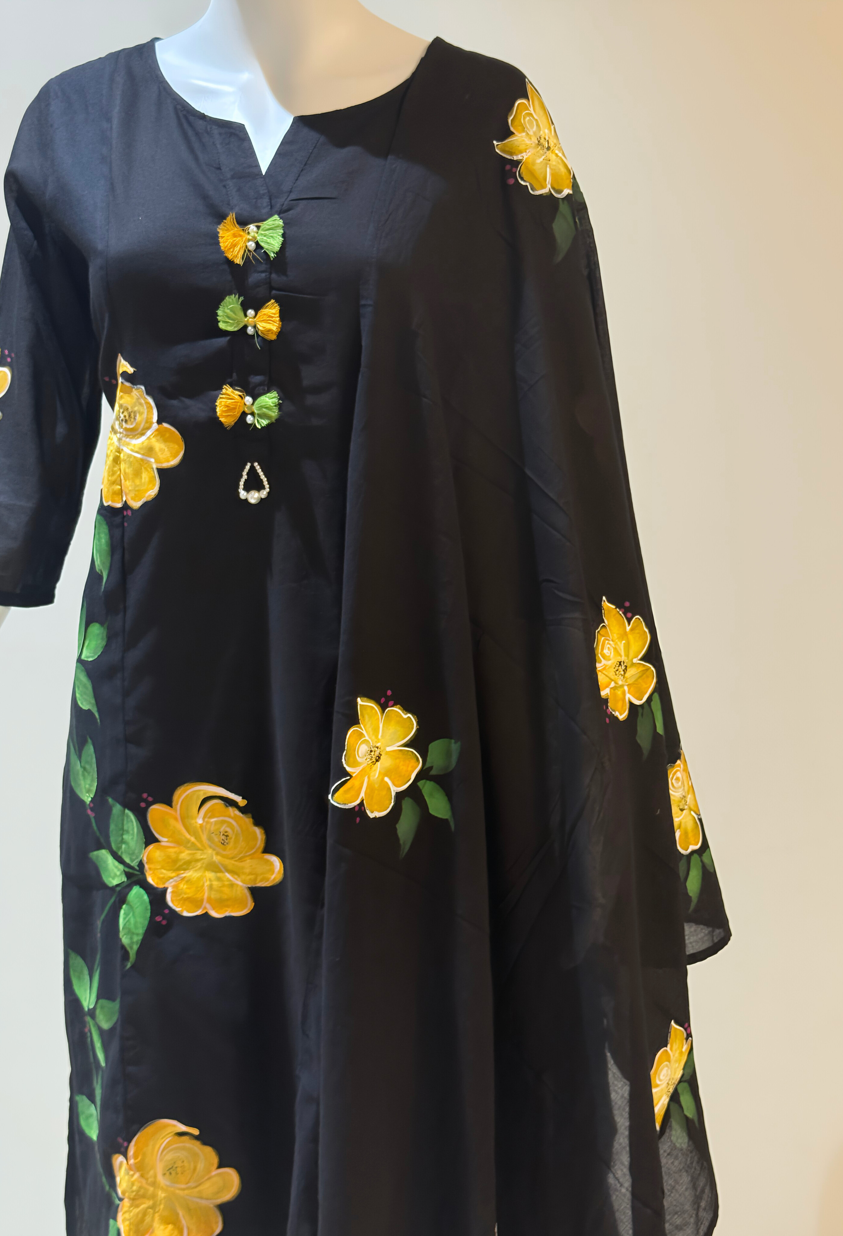 Black Floral Brush Painted Suit