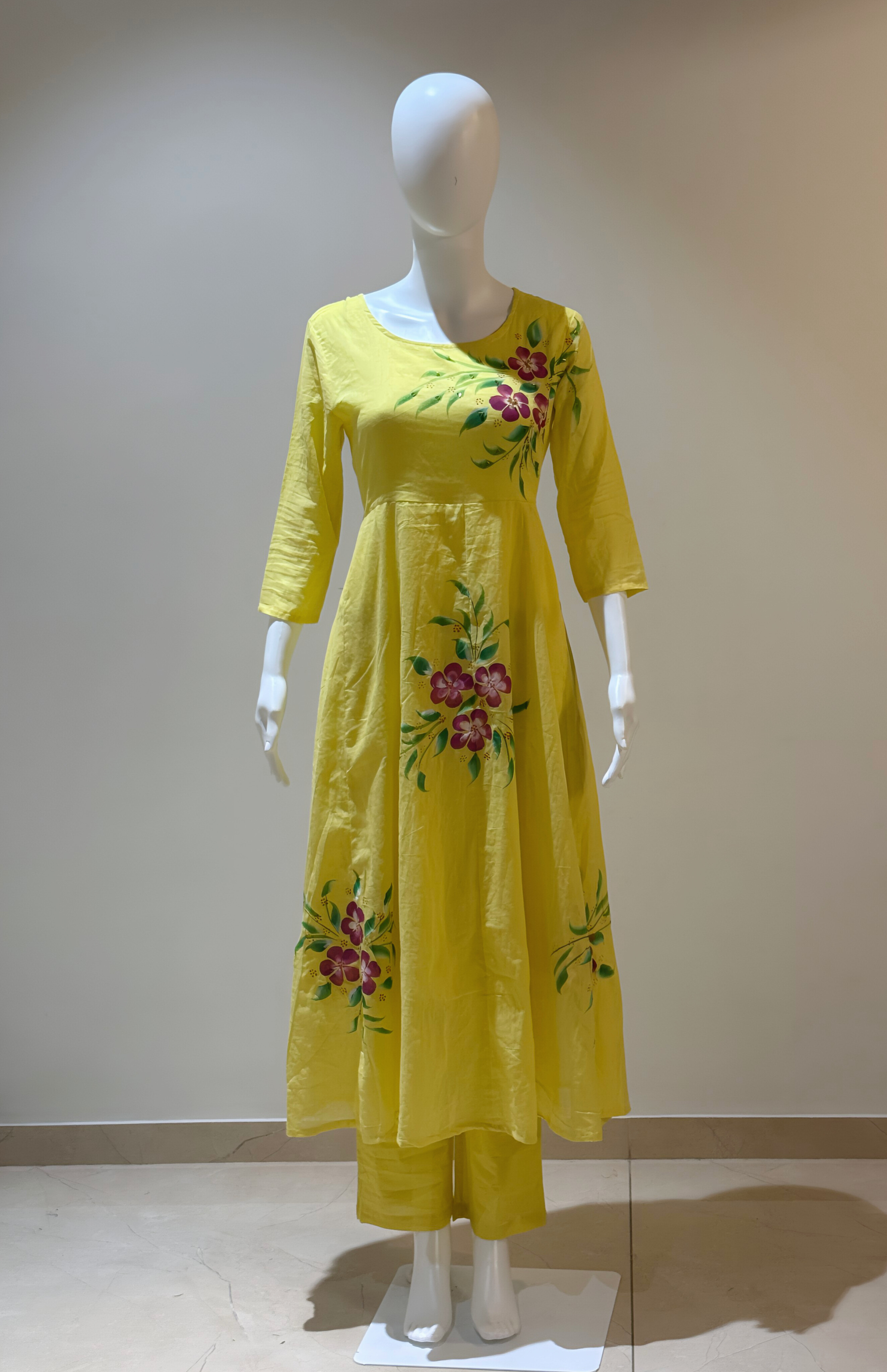 Brush Painted Pure Cotton Anarkali Dress