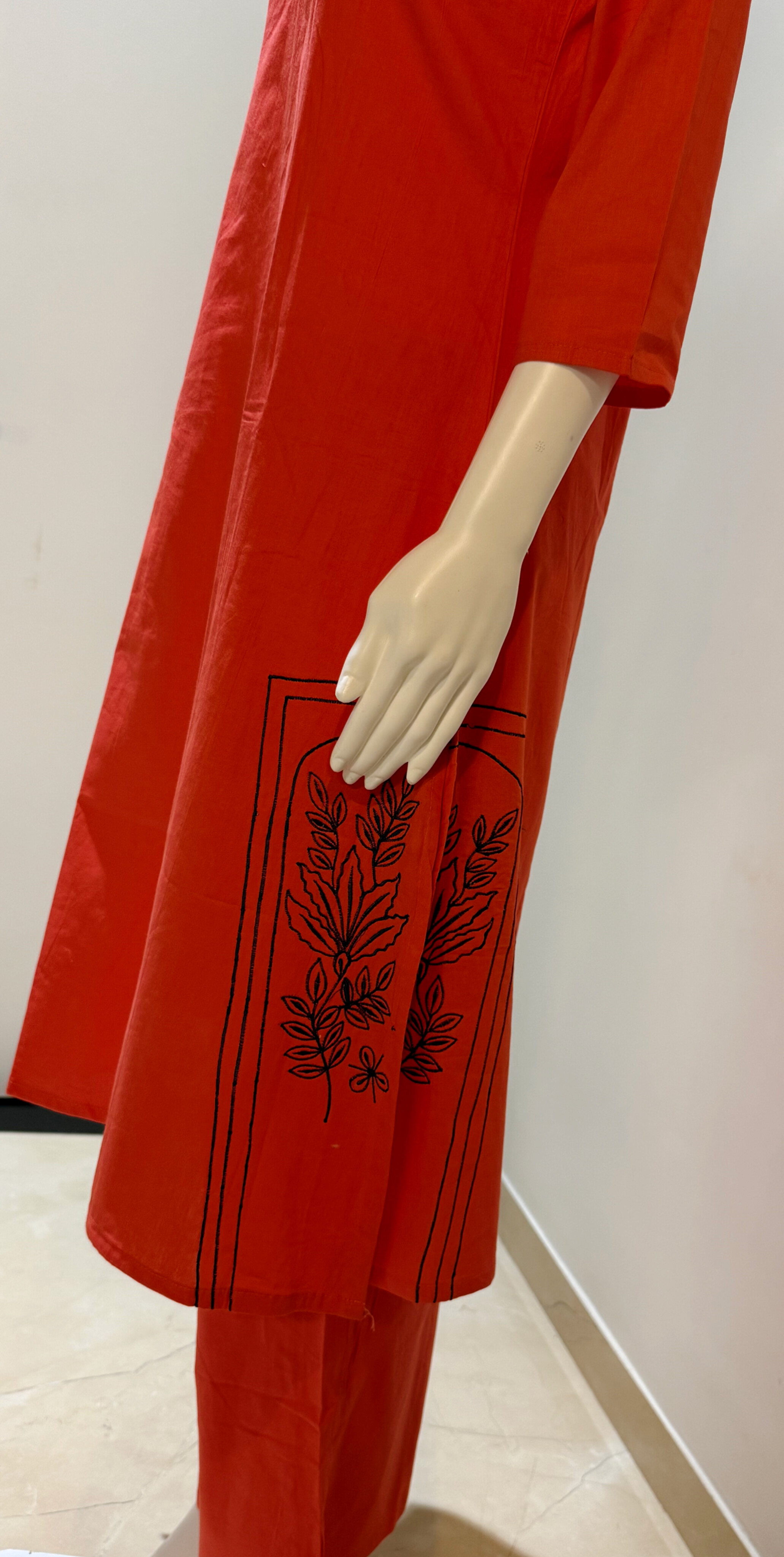 Natural Cotton V Neck Embroidery Work 