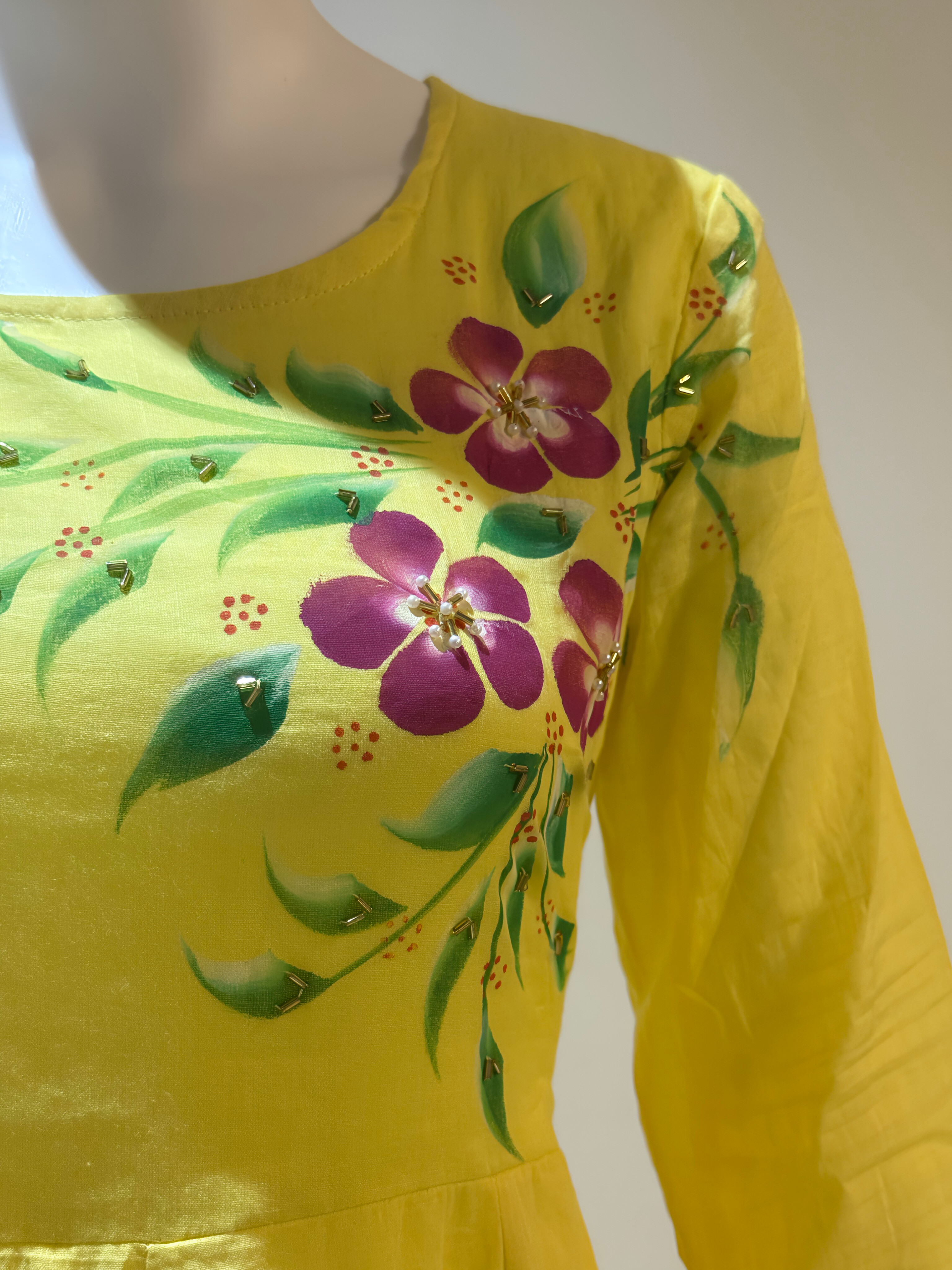 Brush Painted Pure Cotton Anarkali Dress