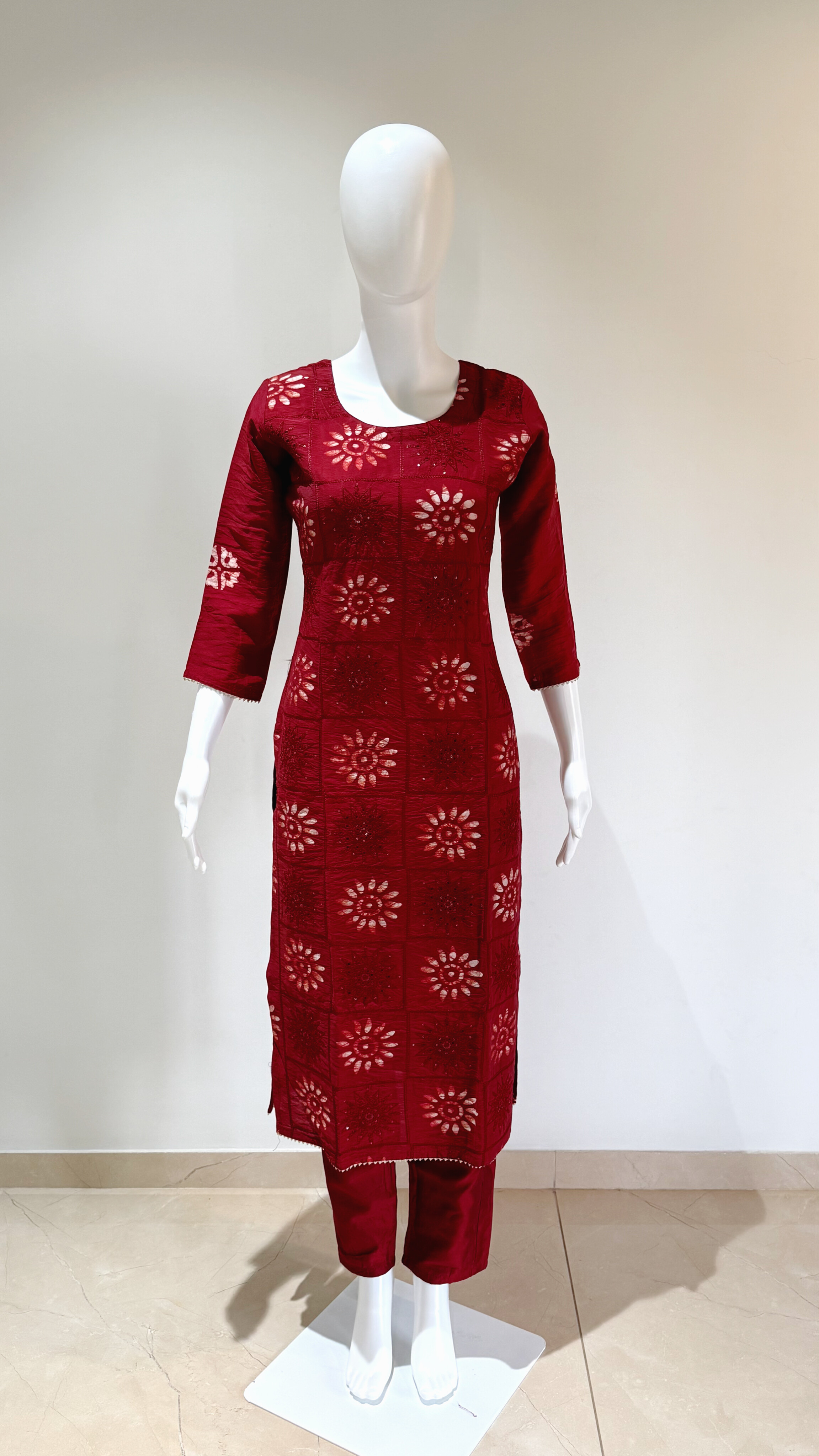 Orginal Silk Vax Batik Print & Boring Embroidery Work With Cotton Lining