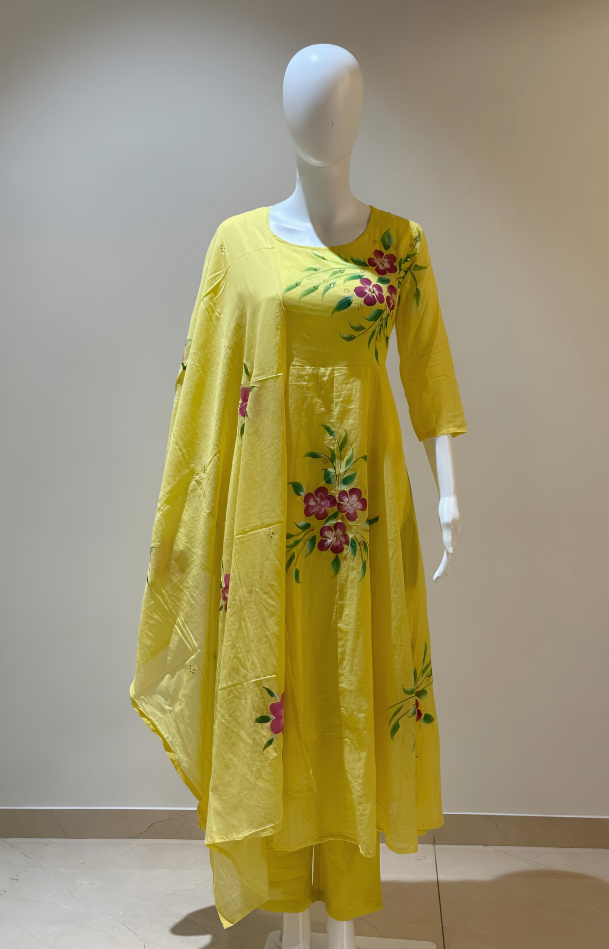 Brush Painted Pure Cotton Anarkali Dress