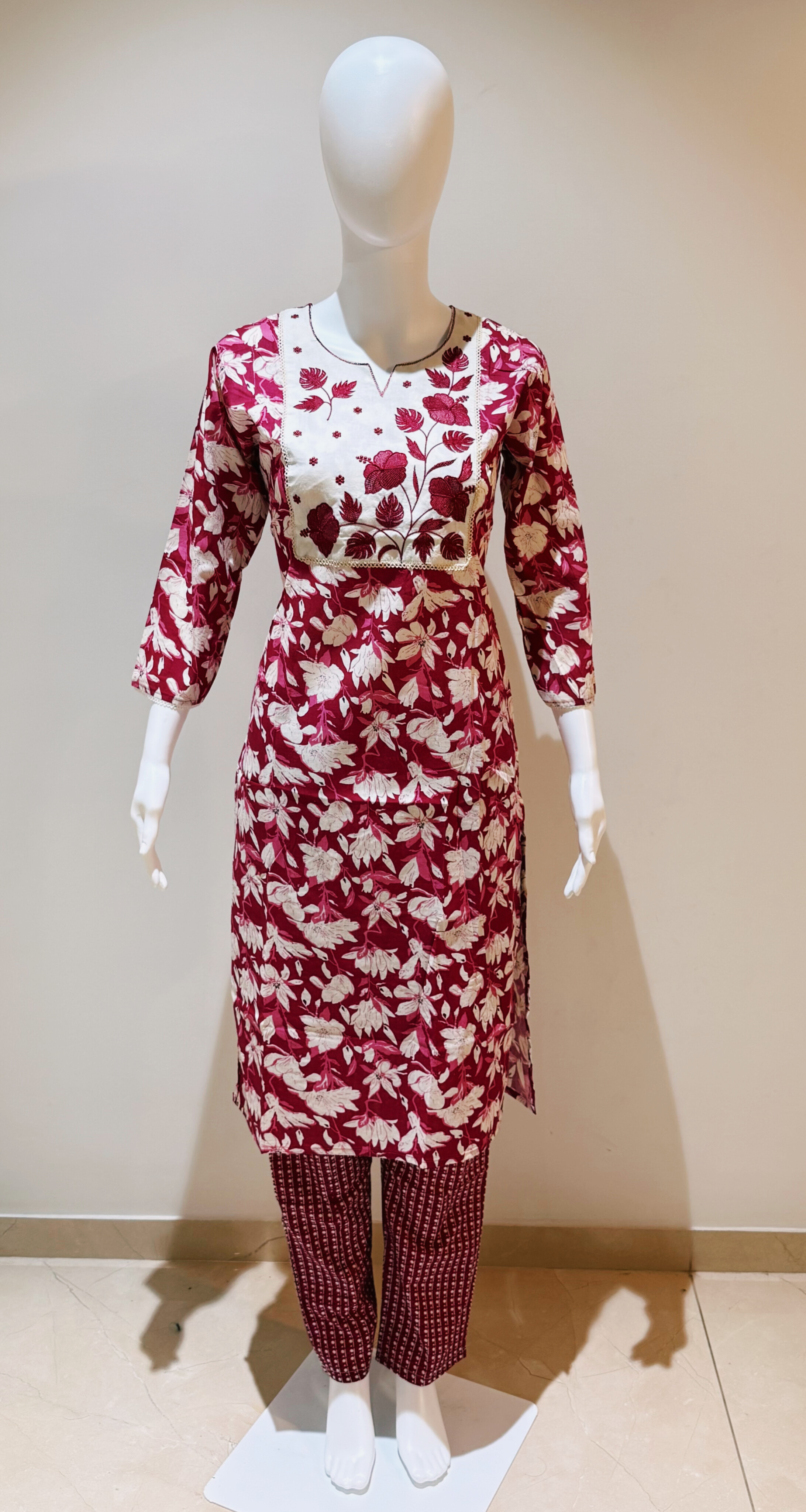 Pur Cotton Floral Print With Neck Pattern & Embroidery Work 