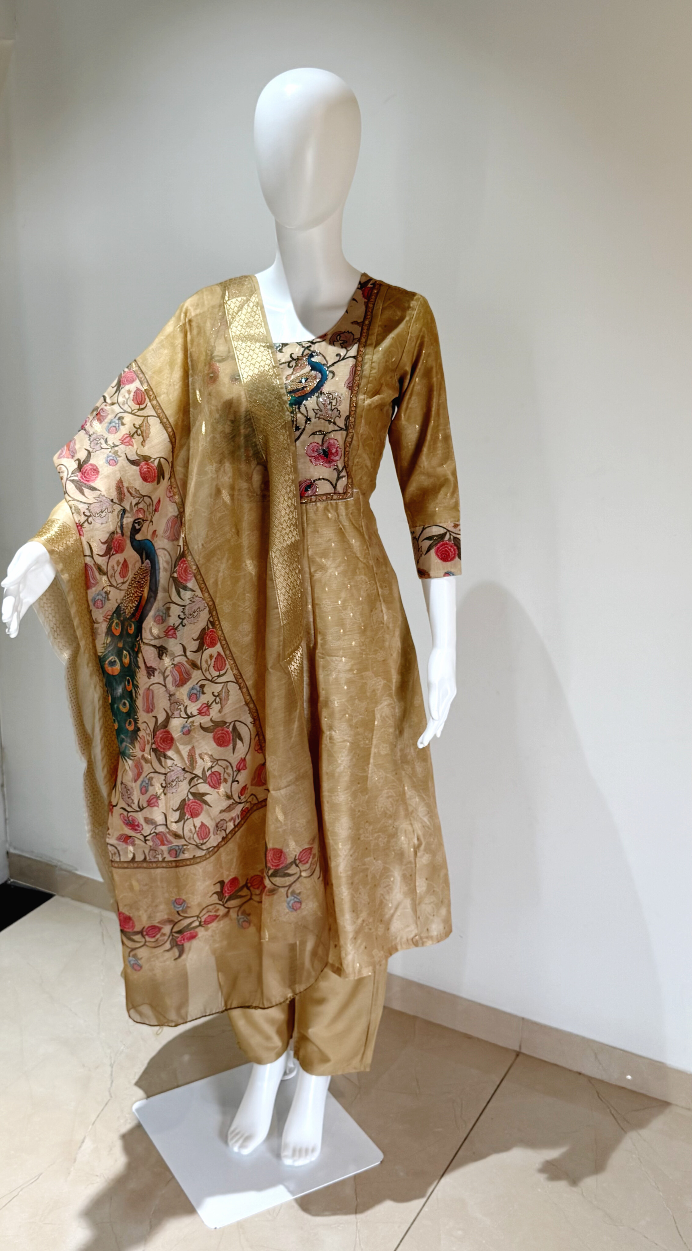 Silk digital print anarkali with manual patch highlight (with lining)