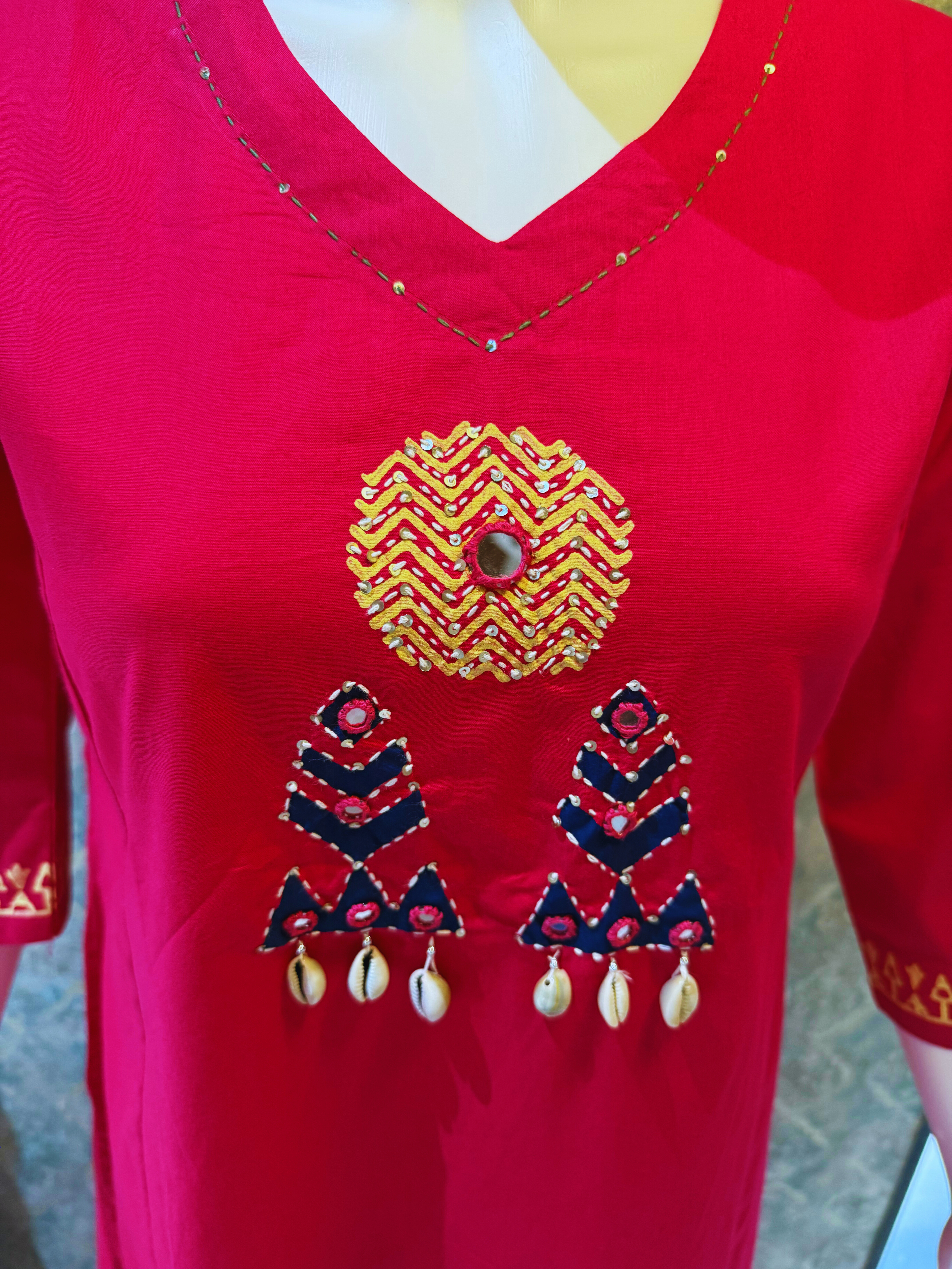 Pink Natural Cotton With Block Print and Hand Work