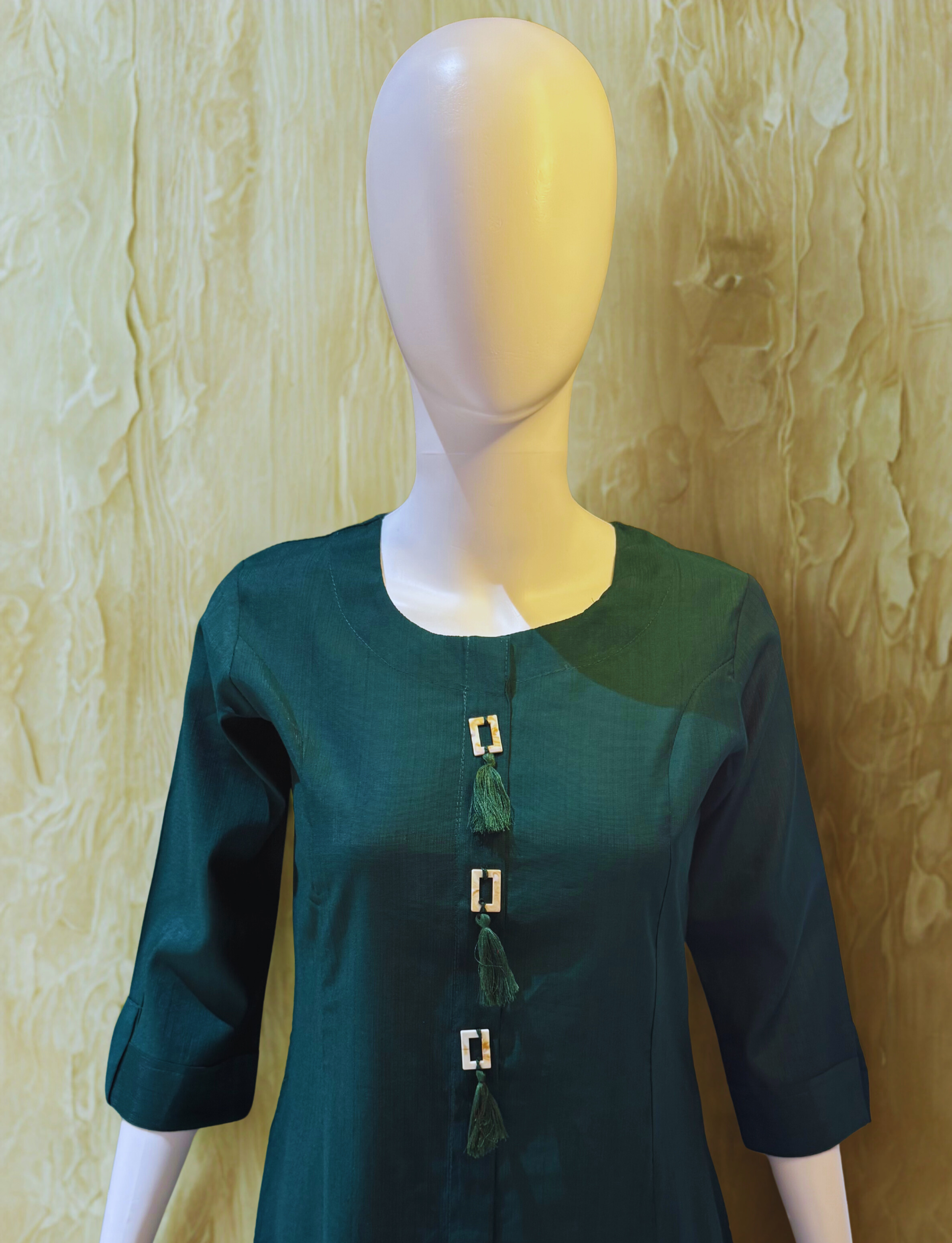 Forest Green Plain Vatican With Hand Work