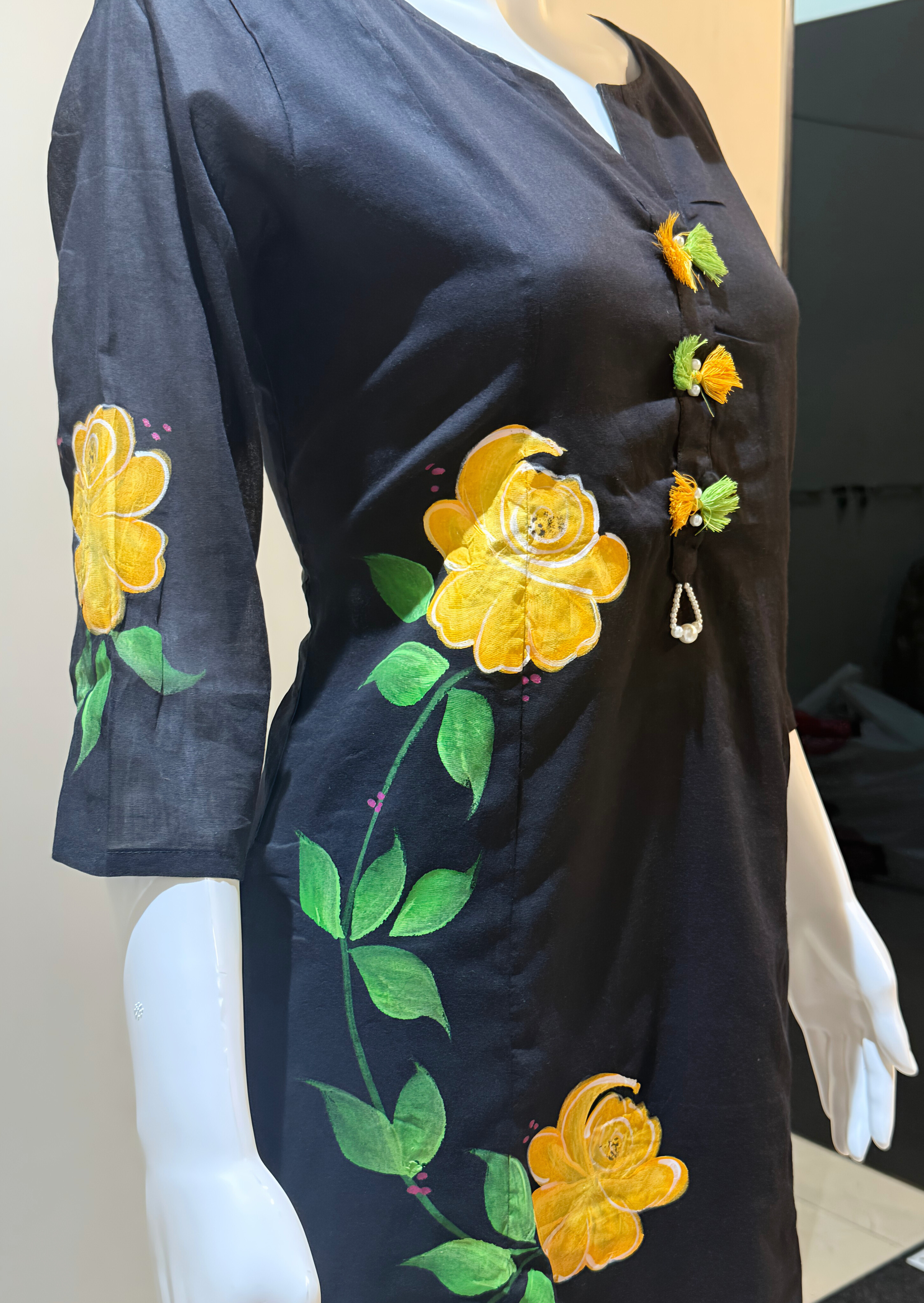 Black Floral Brush Painted Suit