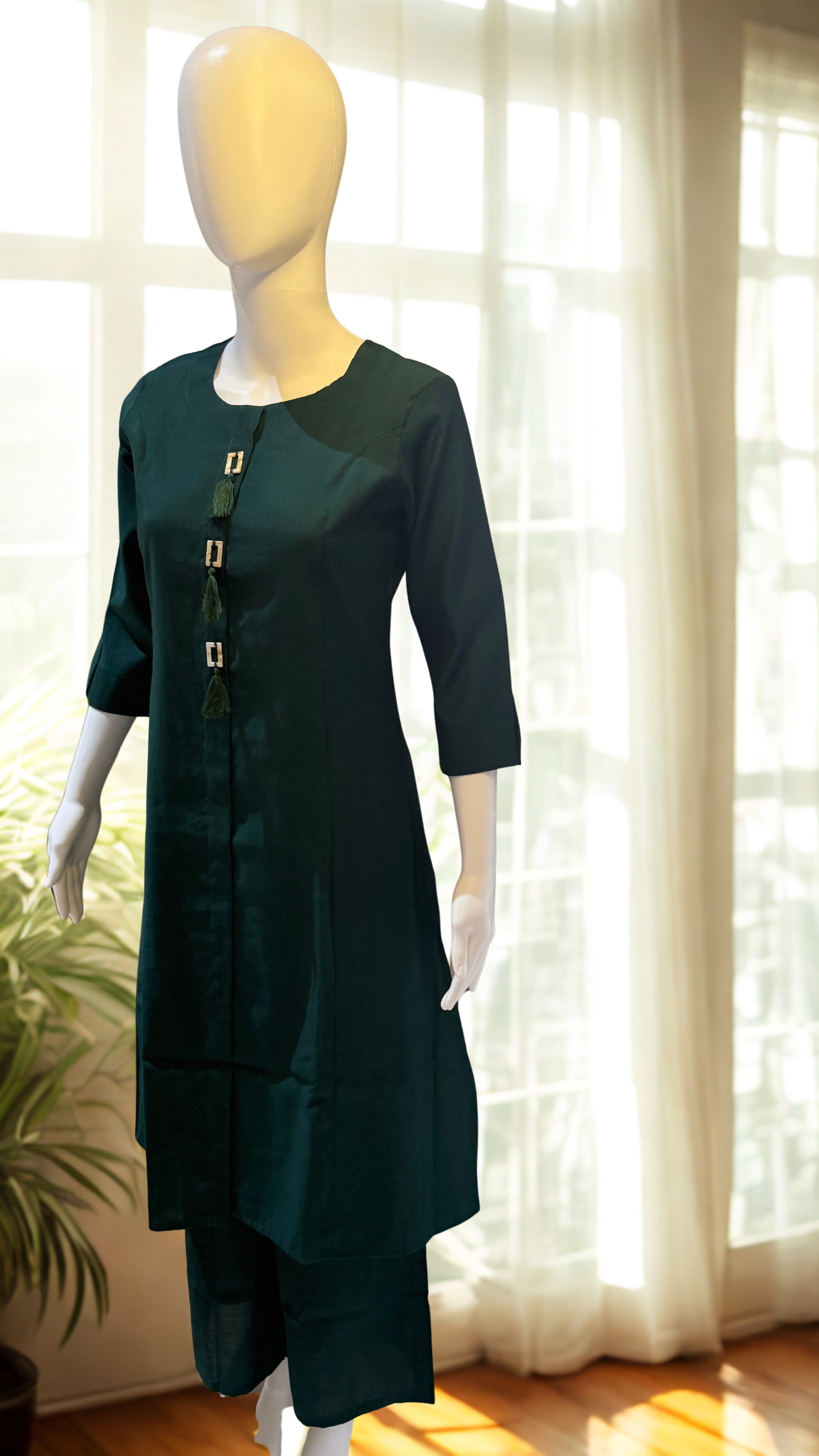 Forest Green Plain Vatican With Hand Work