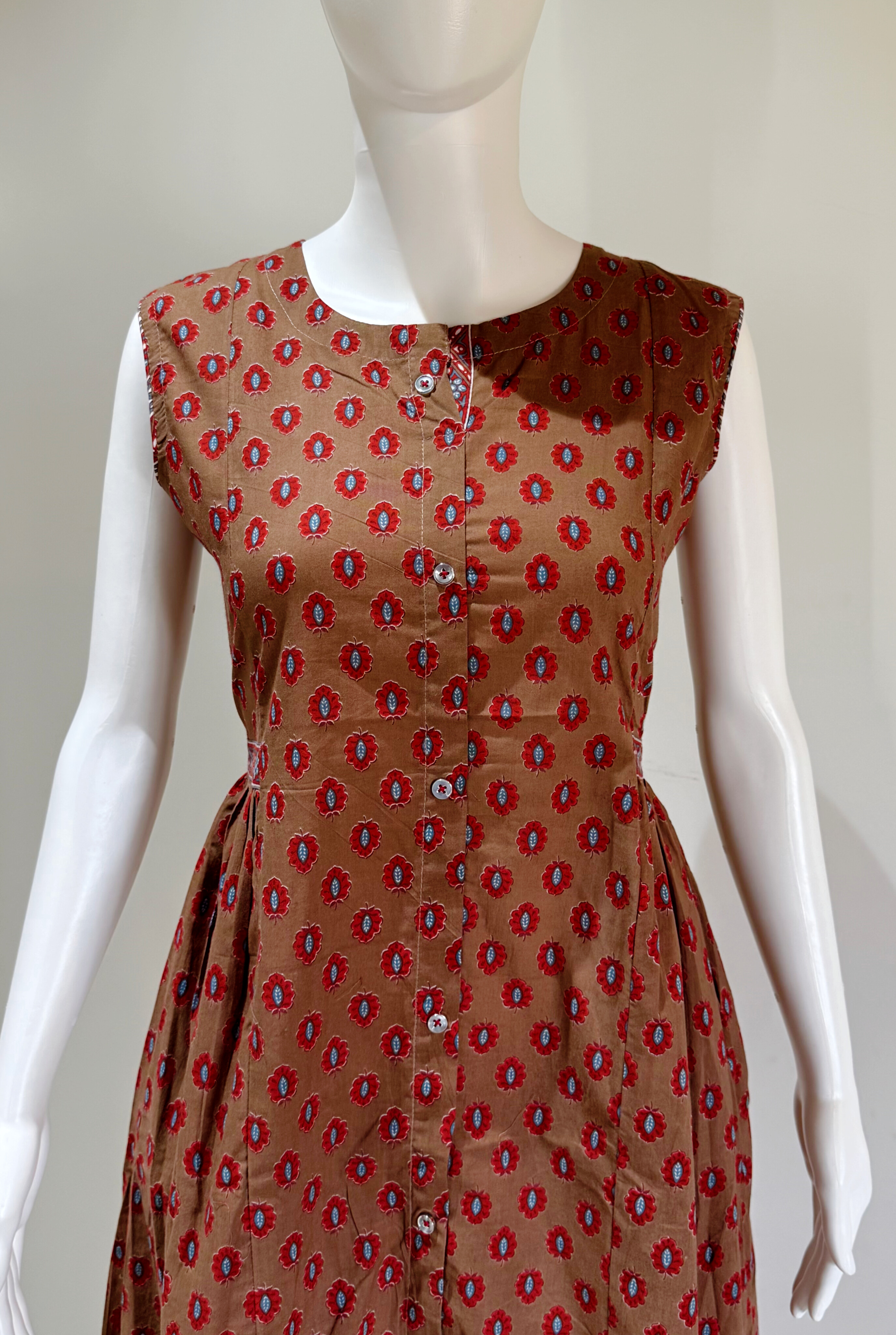 Pure Cotton Print With Silai Pattern Frock Style (Sleevless)
