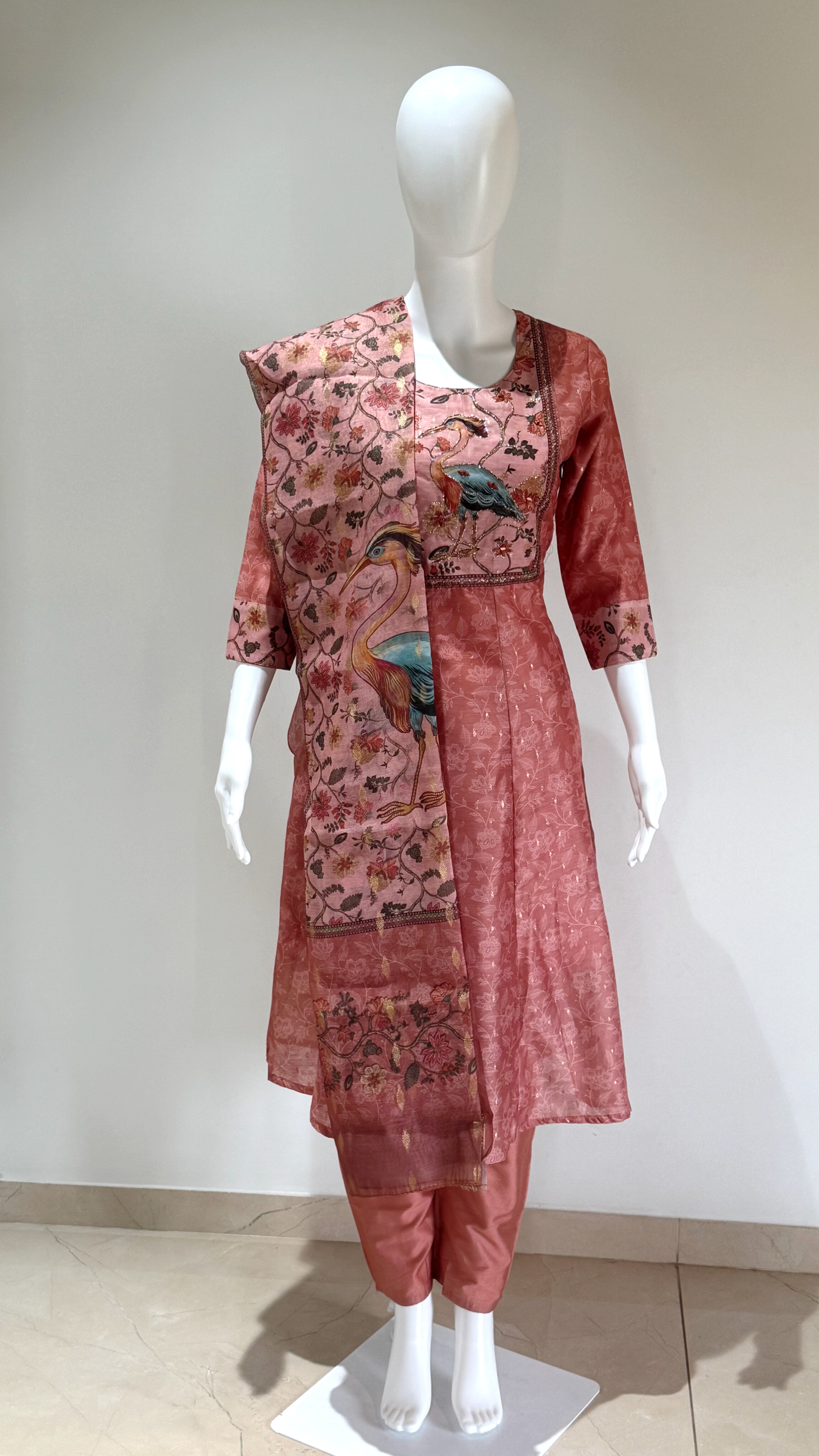 Silk digital print anarkali with manual patch highlight top