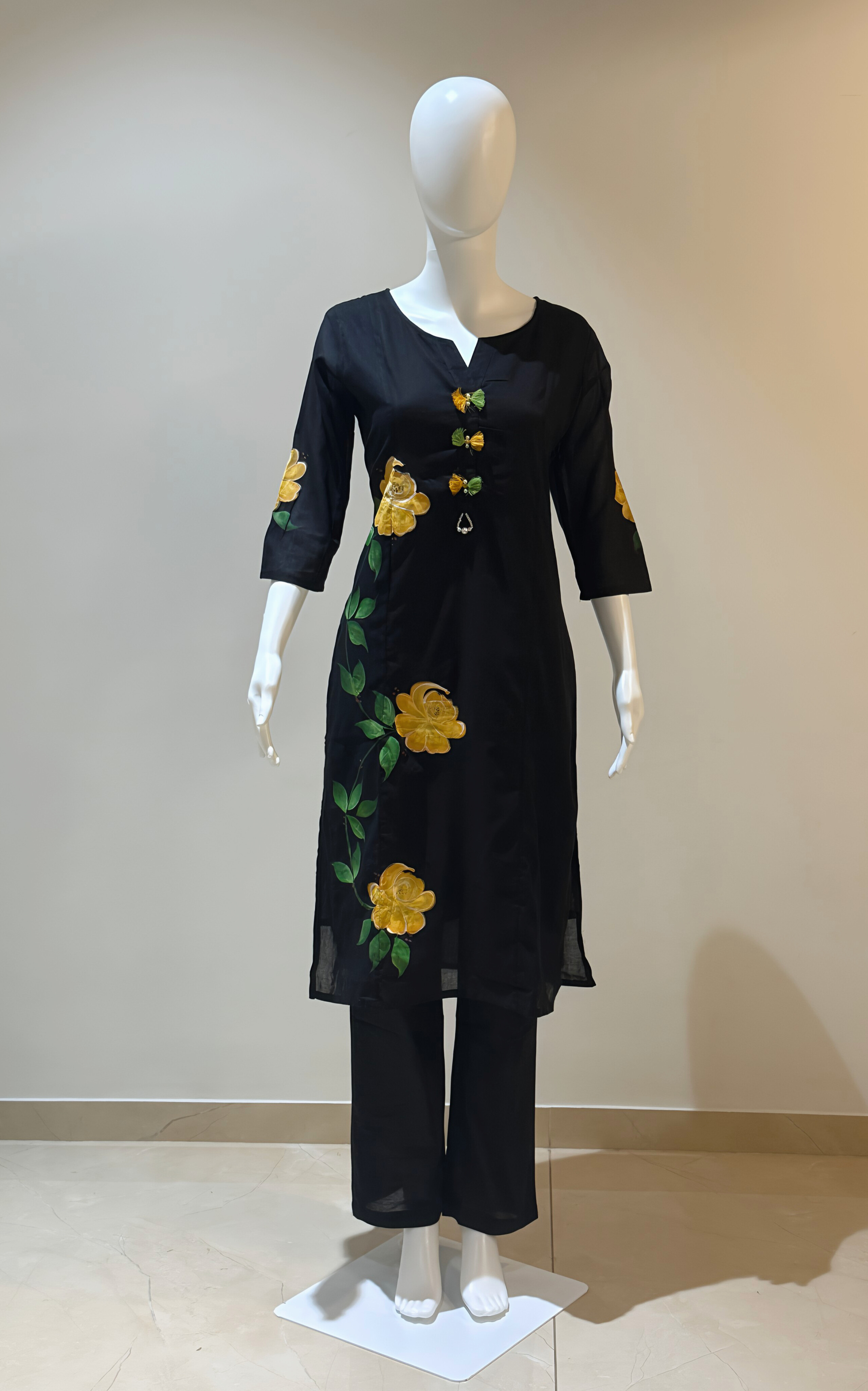 Black Floral Brush Painted Suit