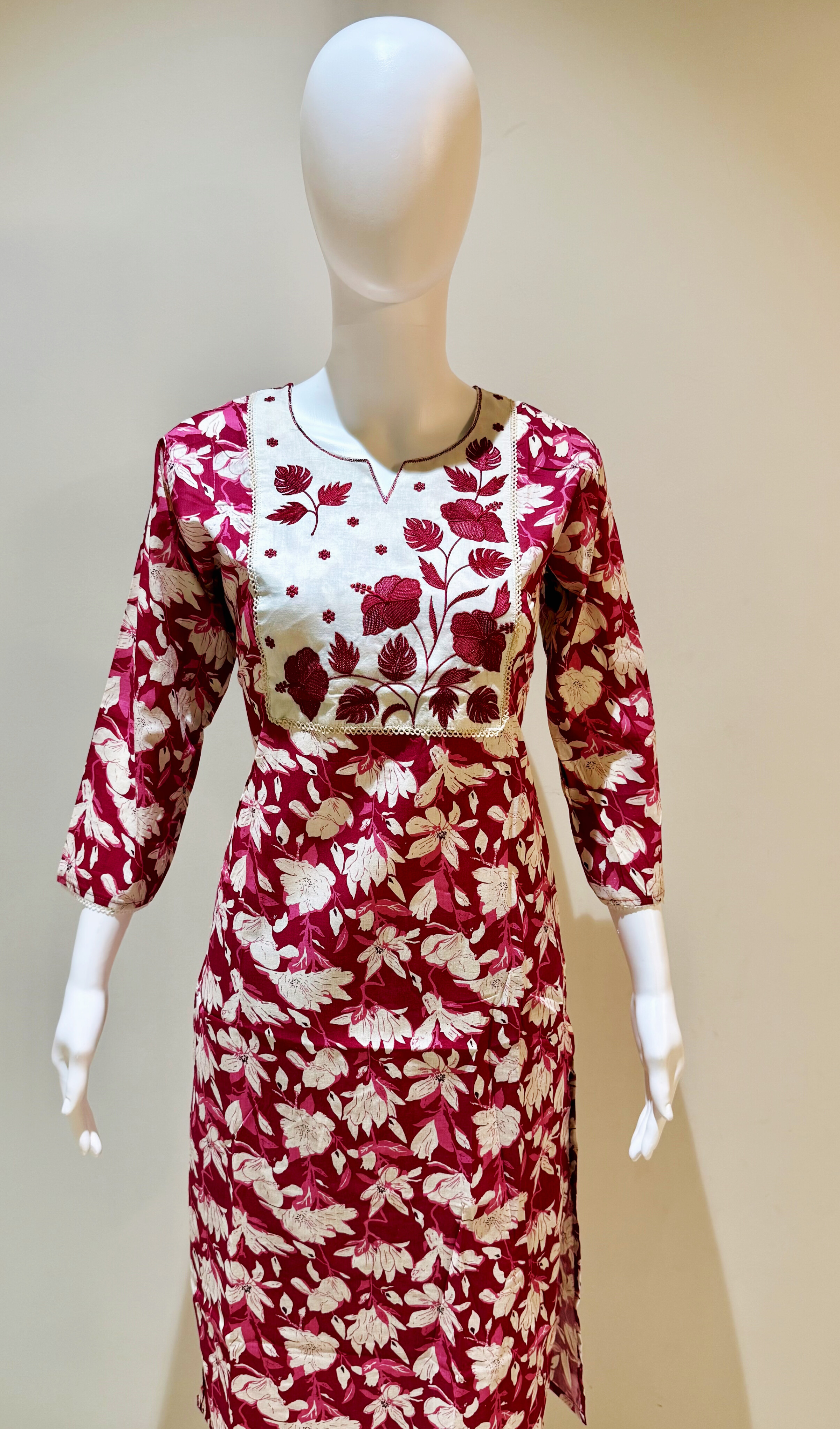 Pur Cotton Floral Print With Neck Pattern & Embroidery Work 