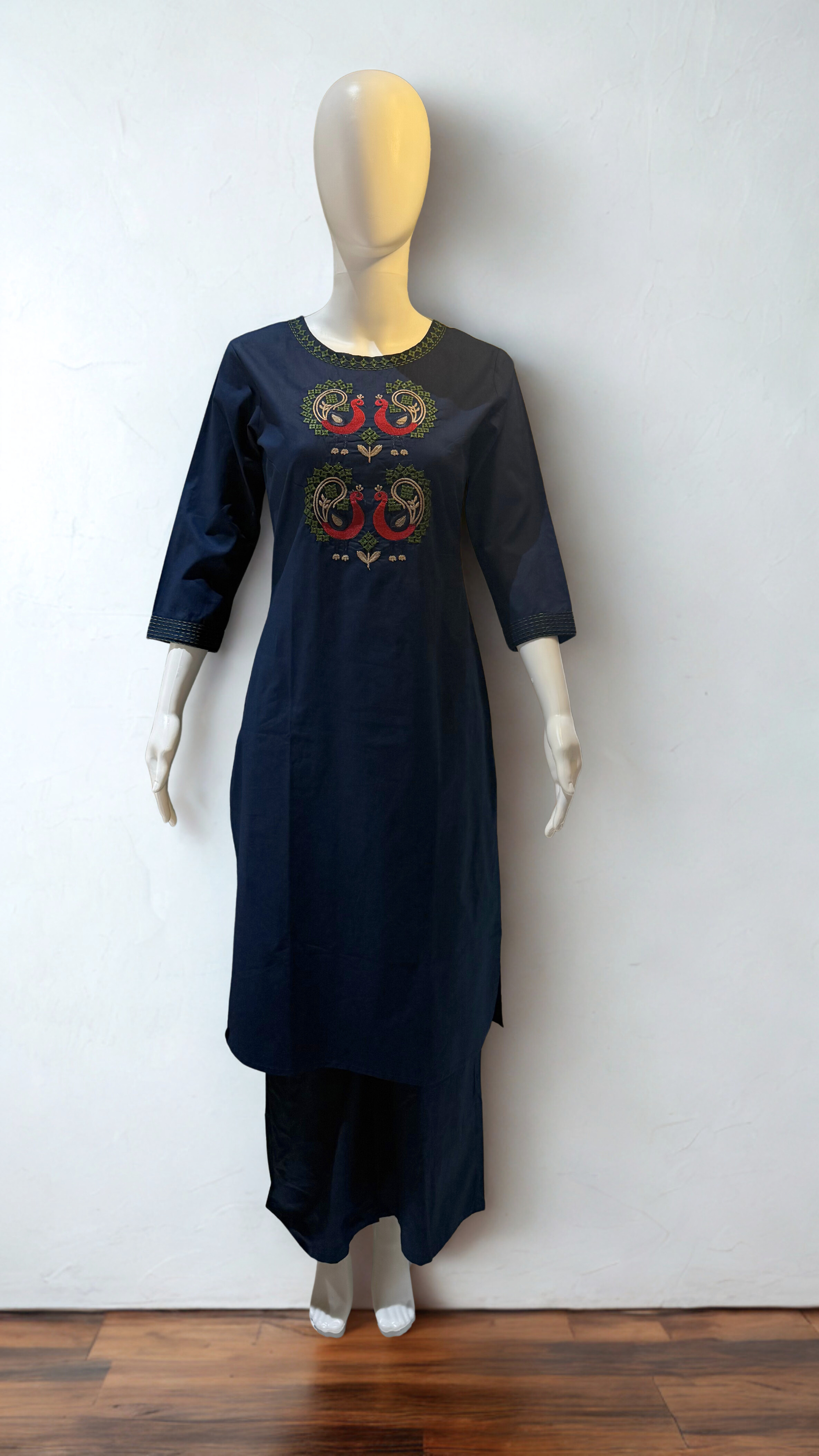 Navy Blue Pure Cotton with Embroidery Work