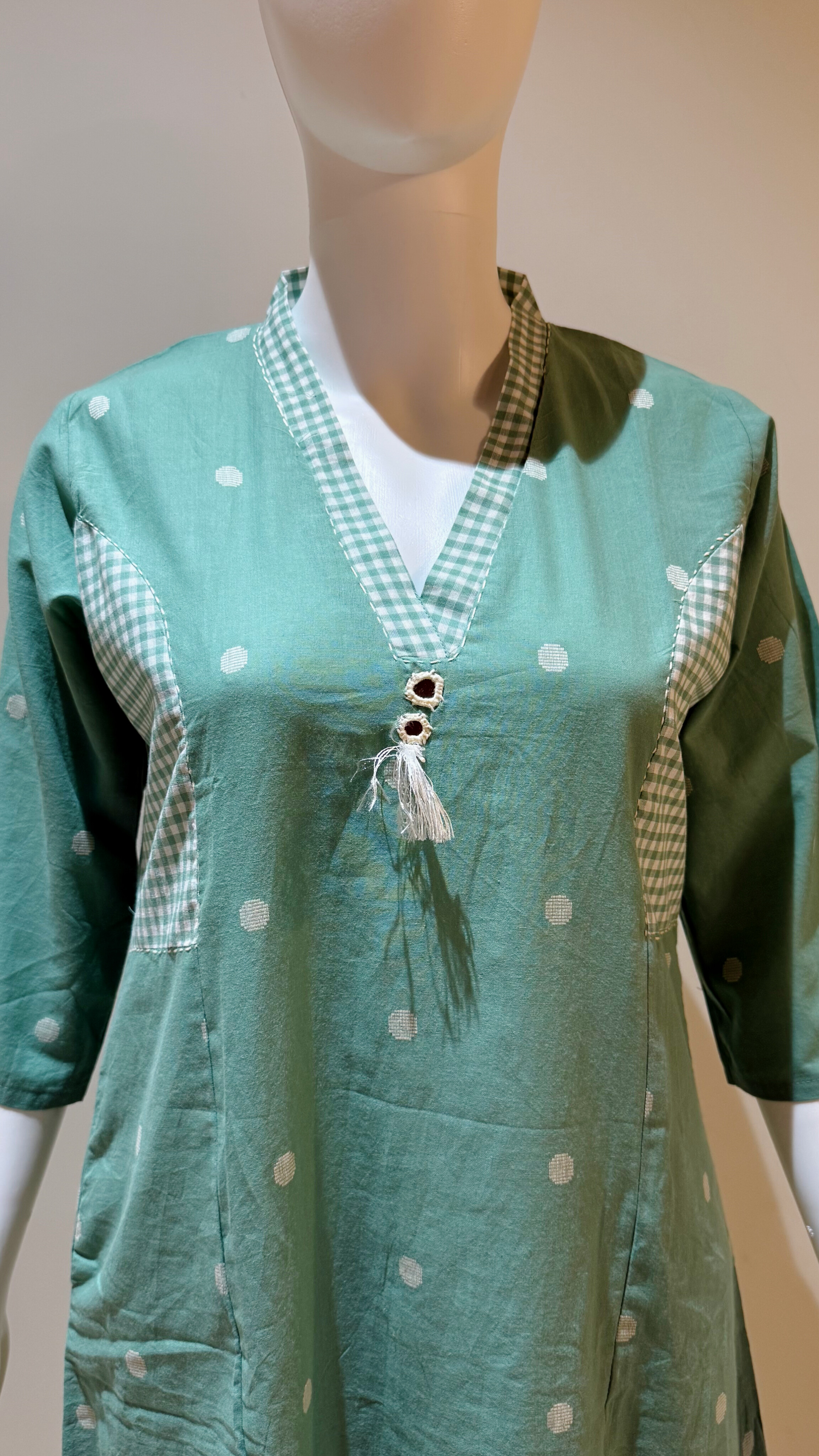 Pure Cotton Print V Neck Pattern With Hand Work 