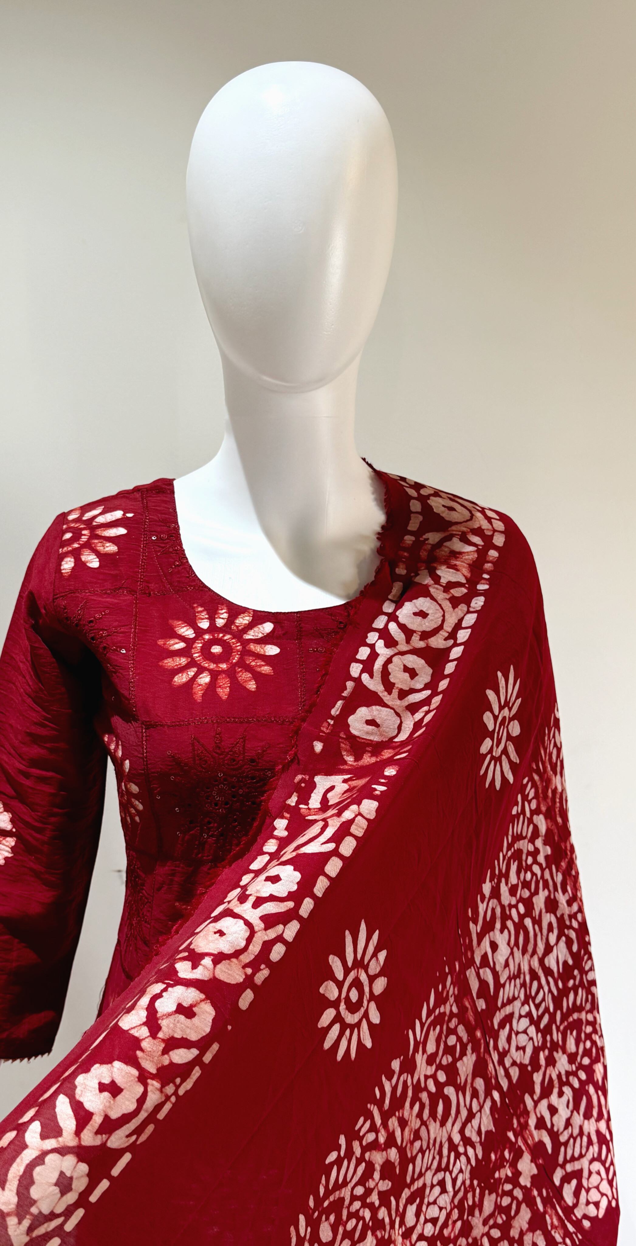 Orginal Silk Vax Batik Print & Boring Embroidery Work With Cotton Lining