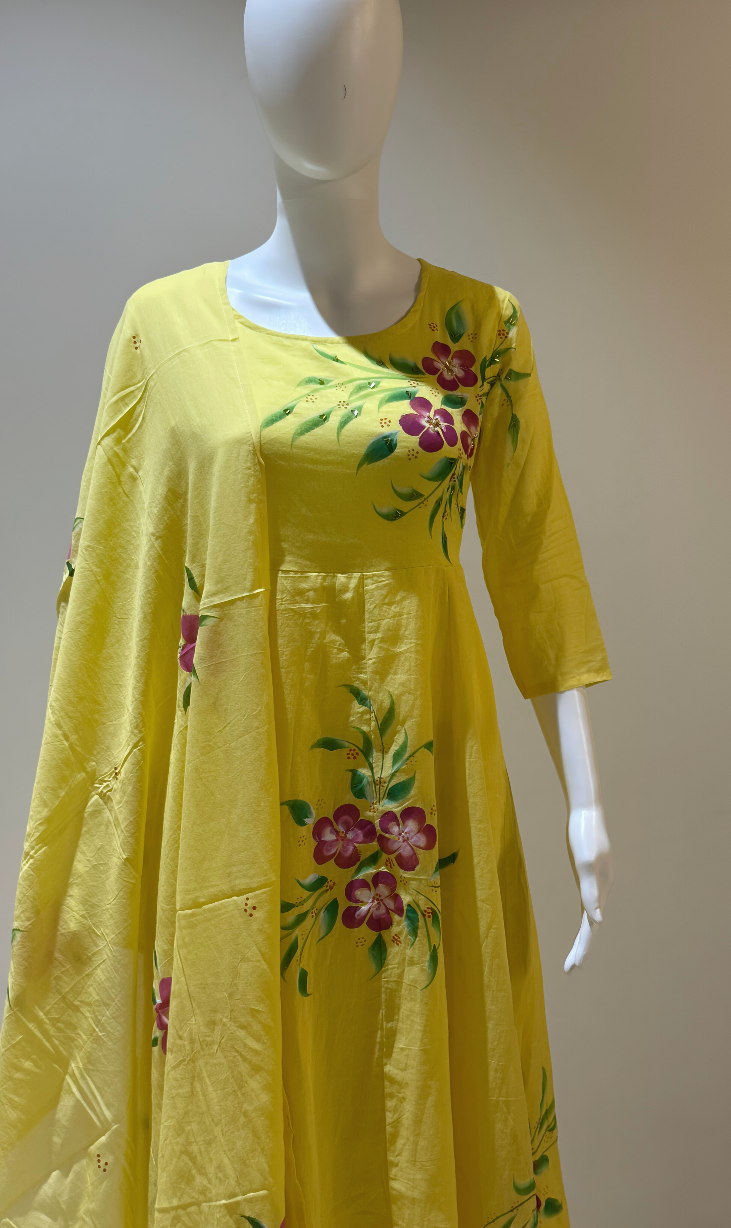 Brush Painted Pure Cotton Anarkali Dress