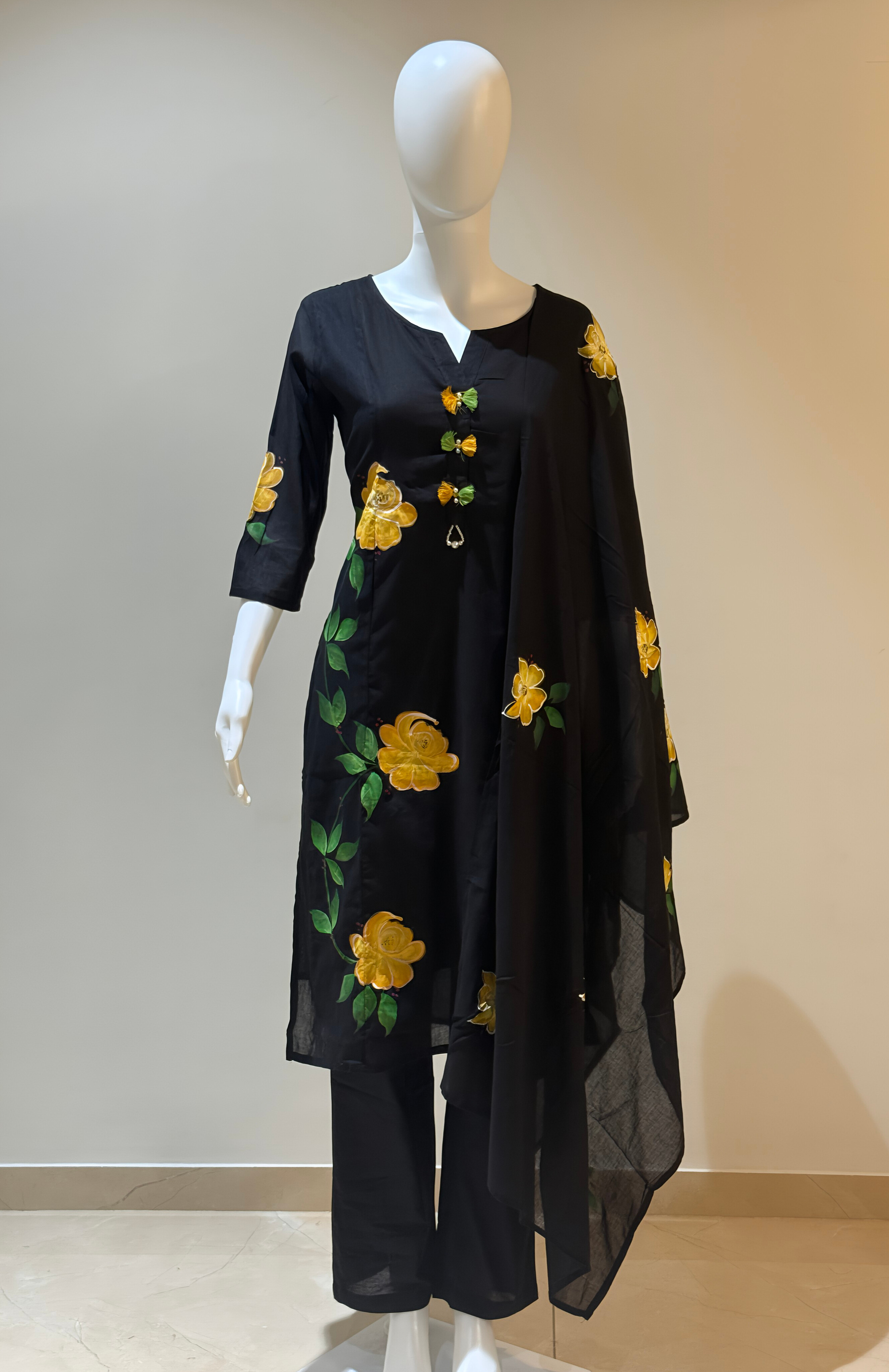 Black Floral Brush Painted Suit