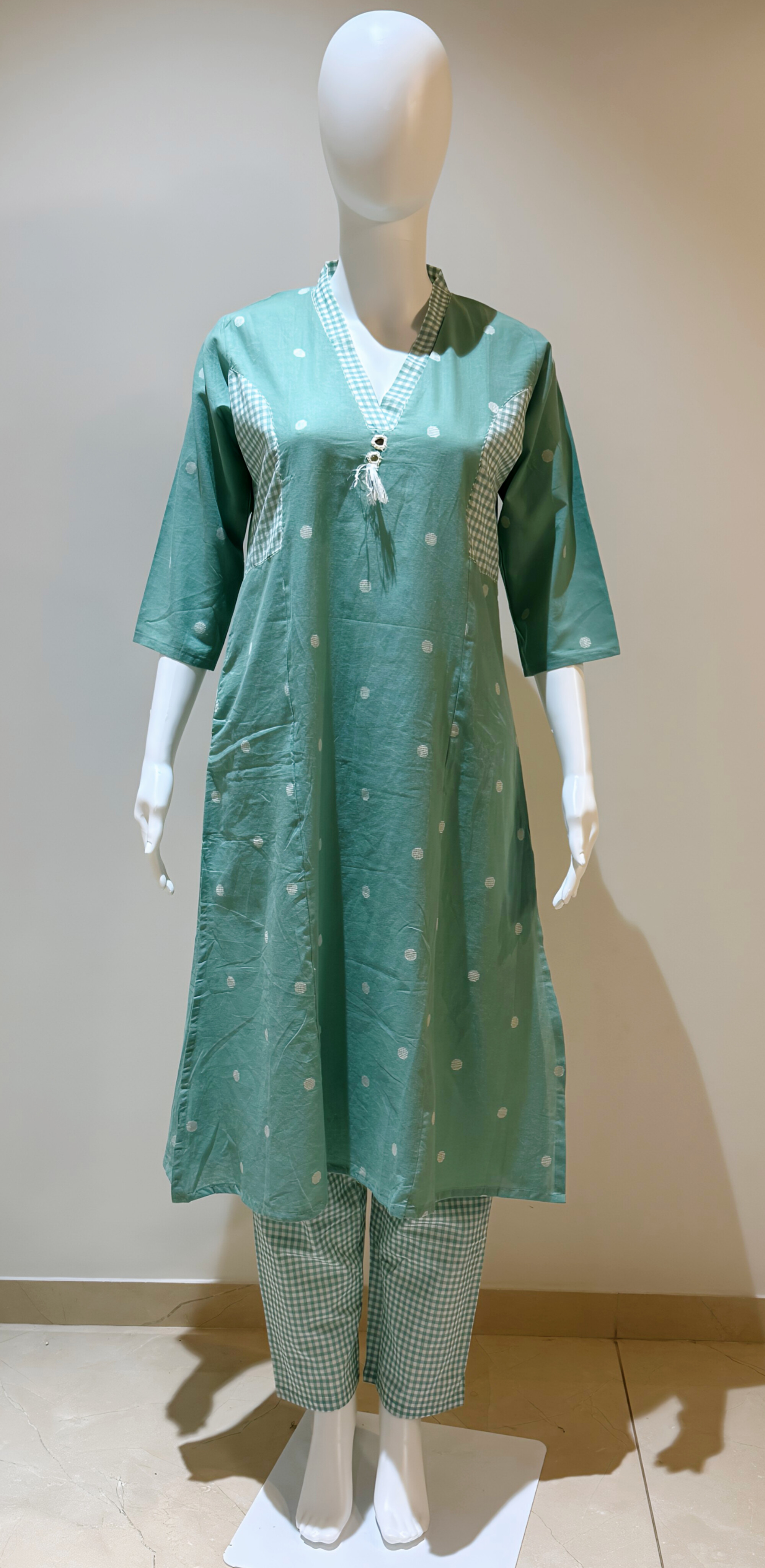 Pure Cotton Print V Neck Pattern With Hand Work 