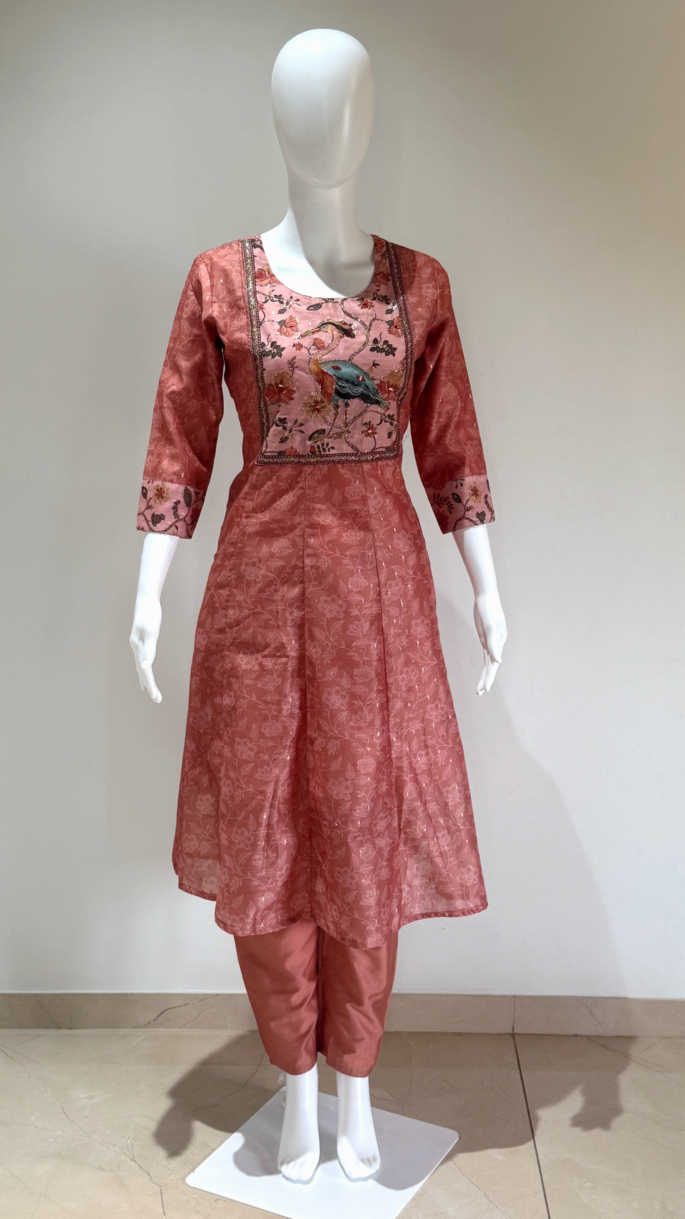 Silk digital print anarkali with manual patch highlight top