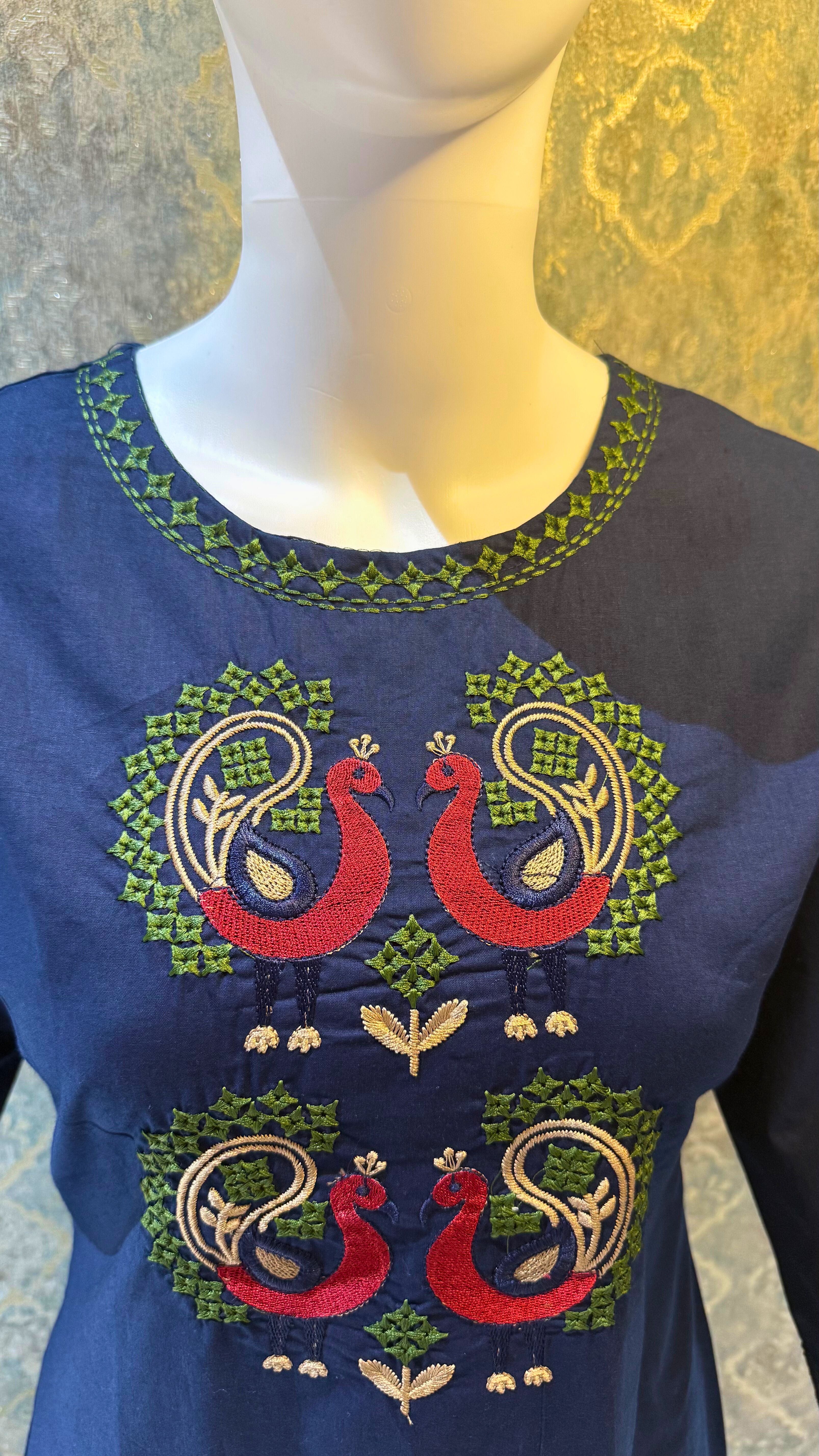 Navy Blue Pure Cotton with Embroidery Work