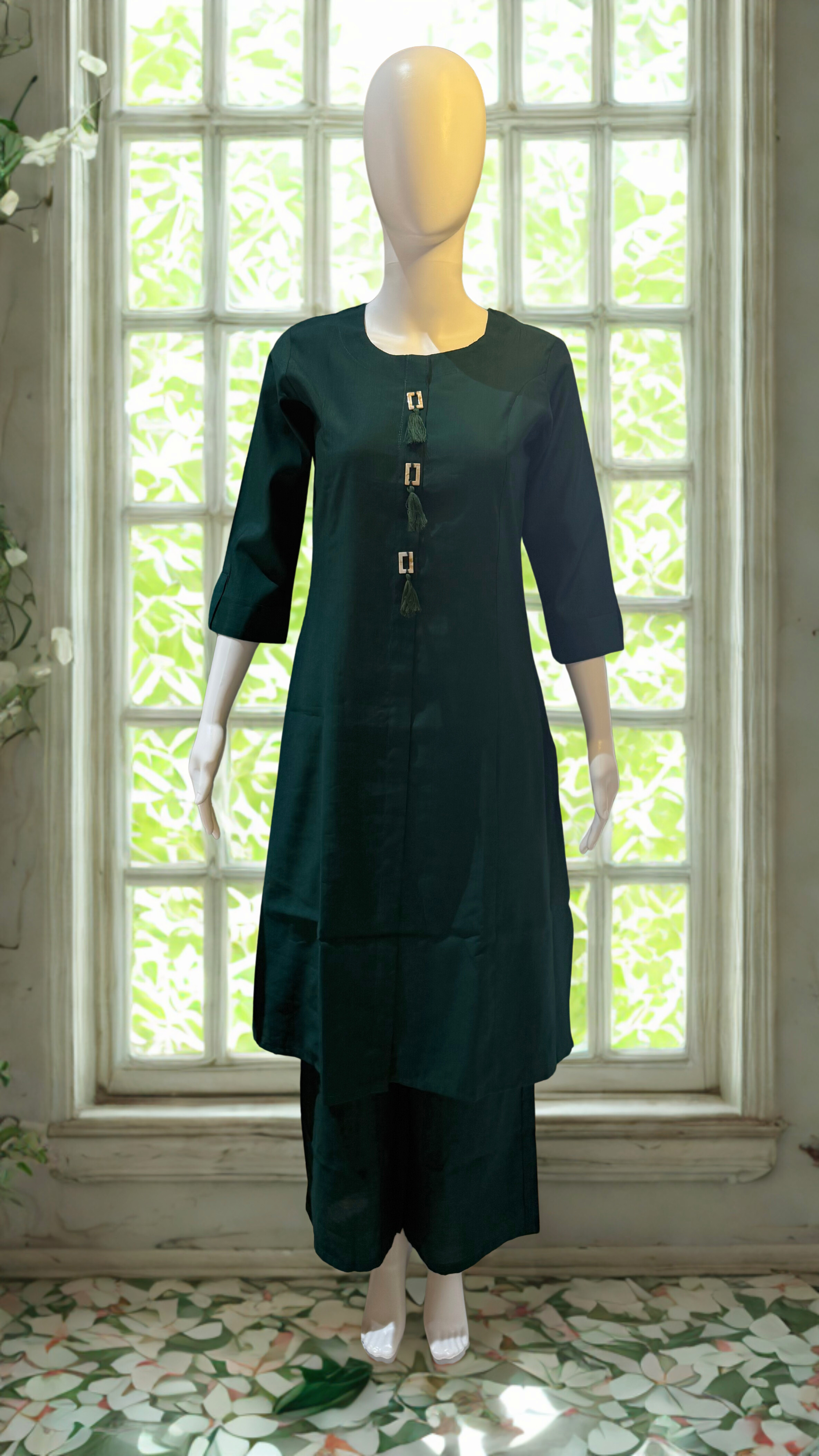 Forest Green Plain Vatican With Hand Work