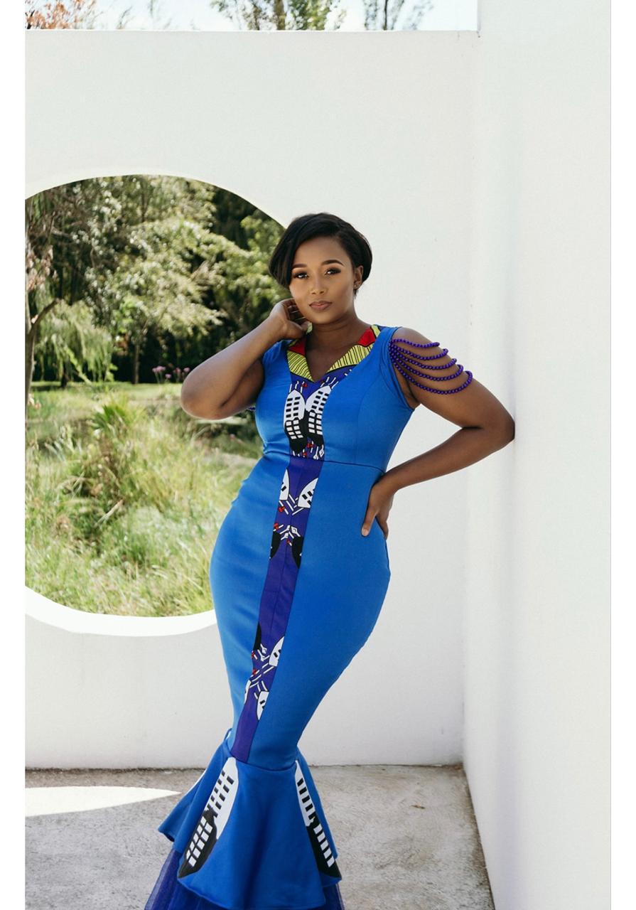 Blue Swati bridal dress