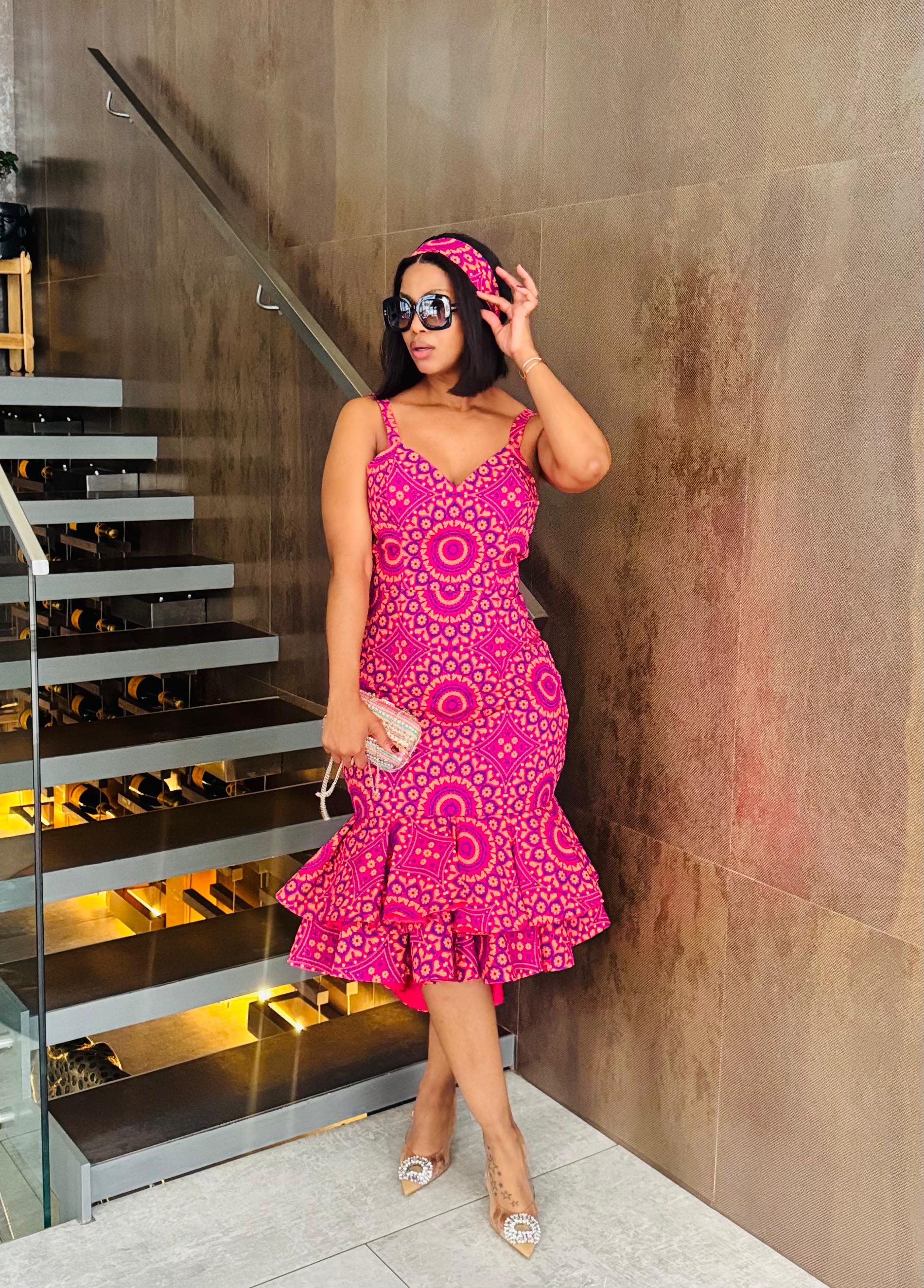 Pink Patterned Sleeveless Dress
